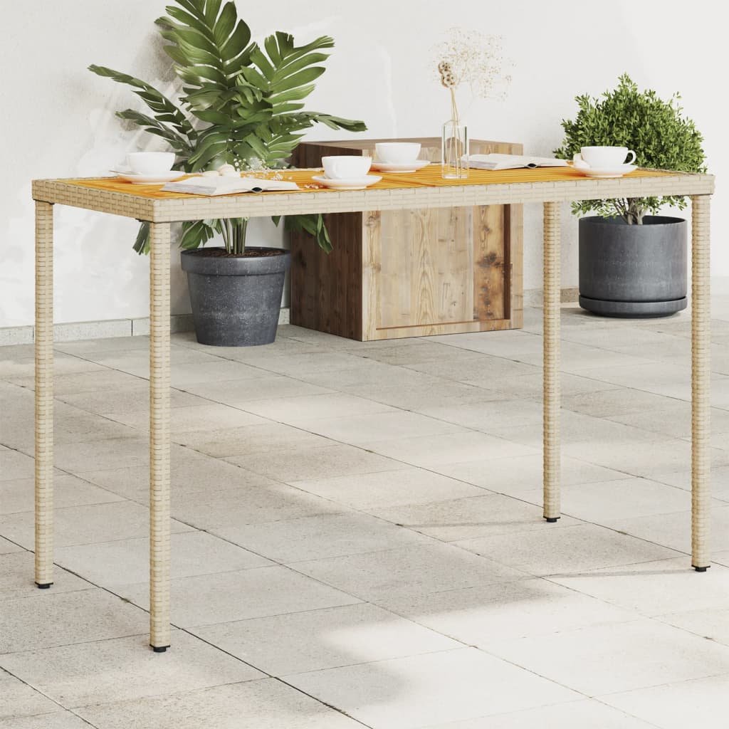 Walplus Poly Rattan Garden Table with Acacia Top - Beige - 115 x 54 x 74 cm