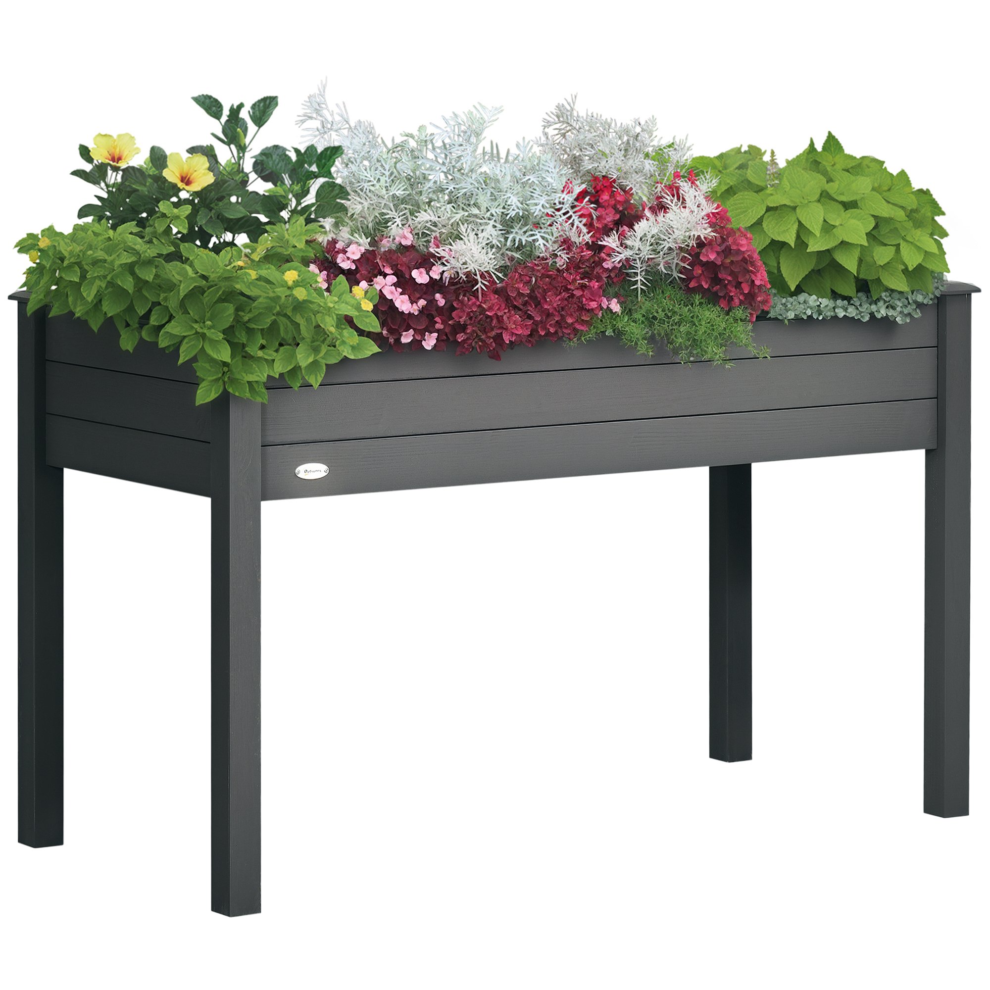Outsunny Wooden Elevated Garden Planter Box with Bed Liner – Dark Grey