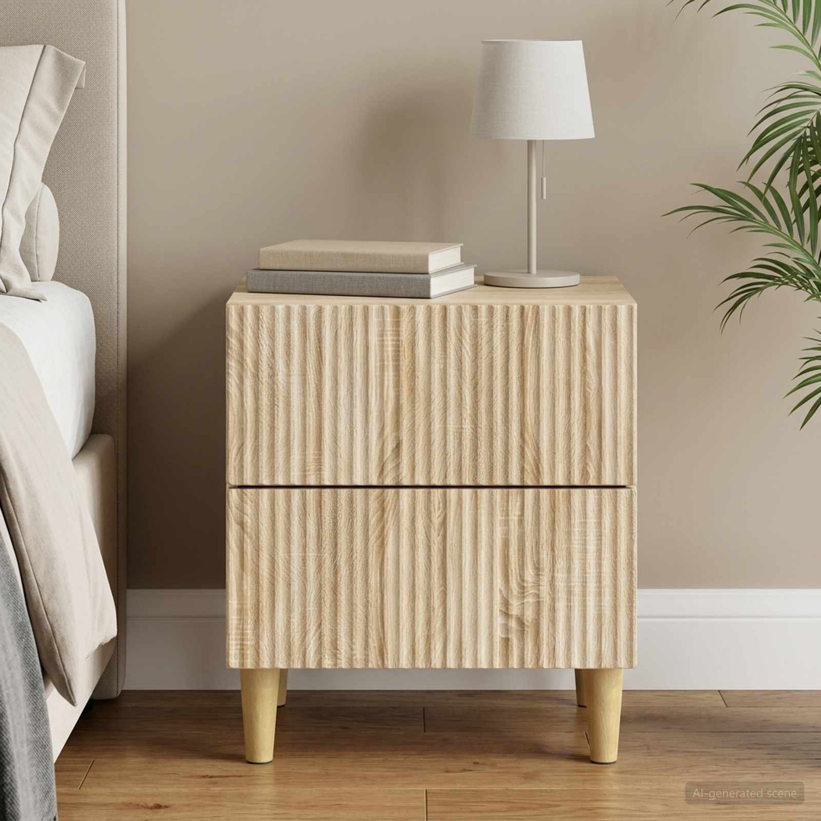 Walplus Engineered Wood Bedside Cabinet - Sonoma Oak - 43 x 34.5 x 48 cm