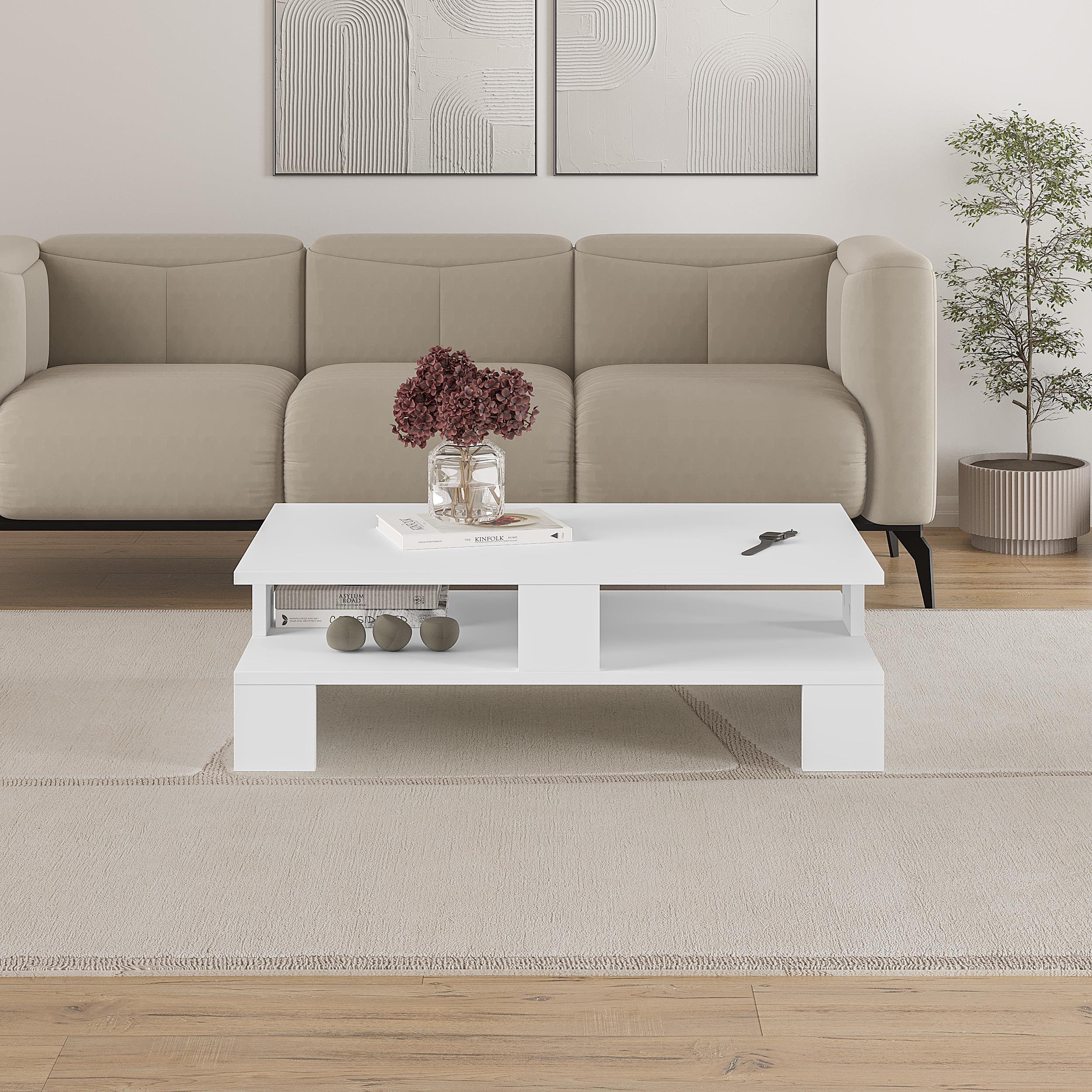 Decortie Mansu Melamine Particleboard Coffee Table - White