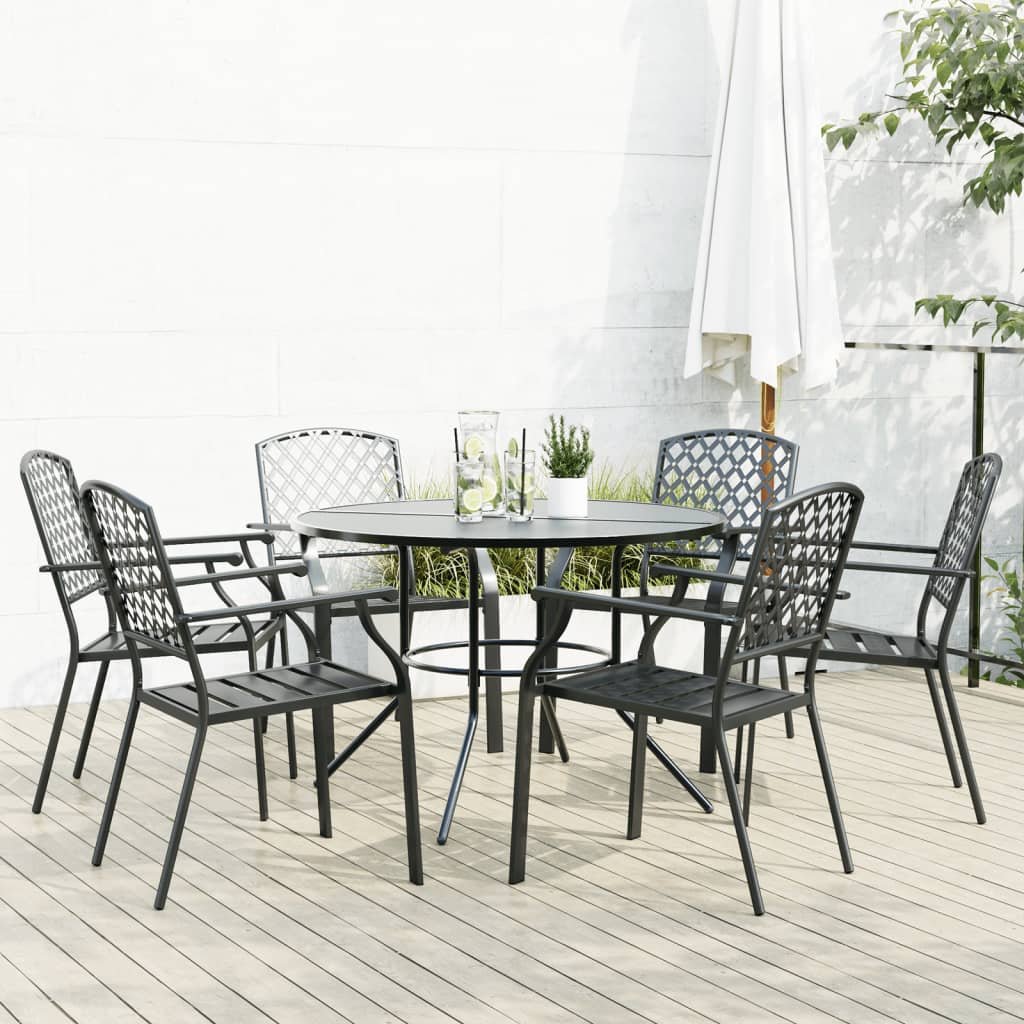 Walplus 7 Piece Steel Stackable Garden Chair Set - Anthracite - 110 x 72.5 cm