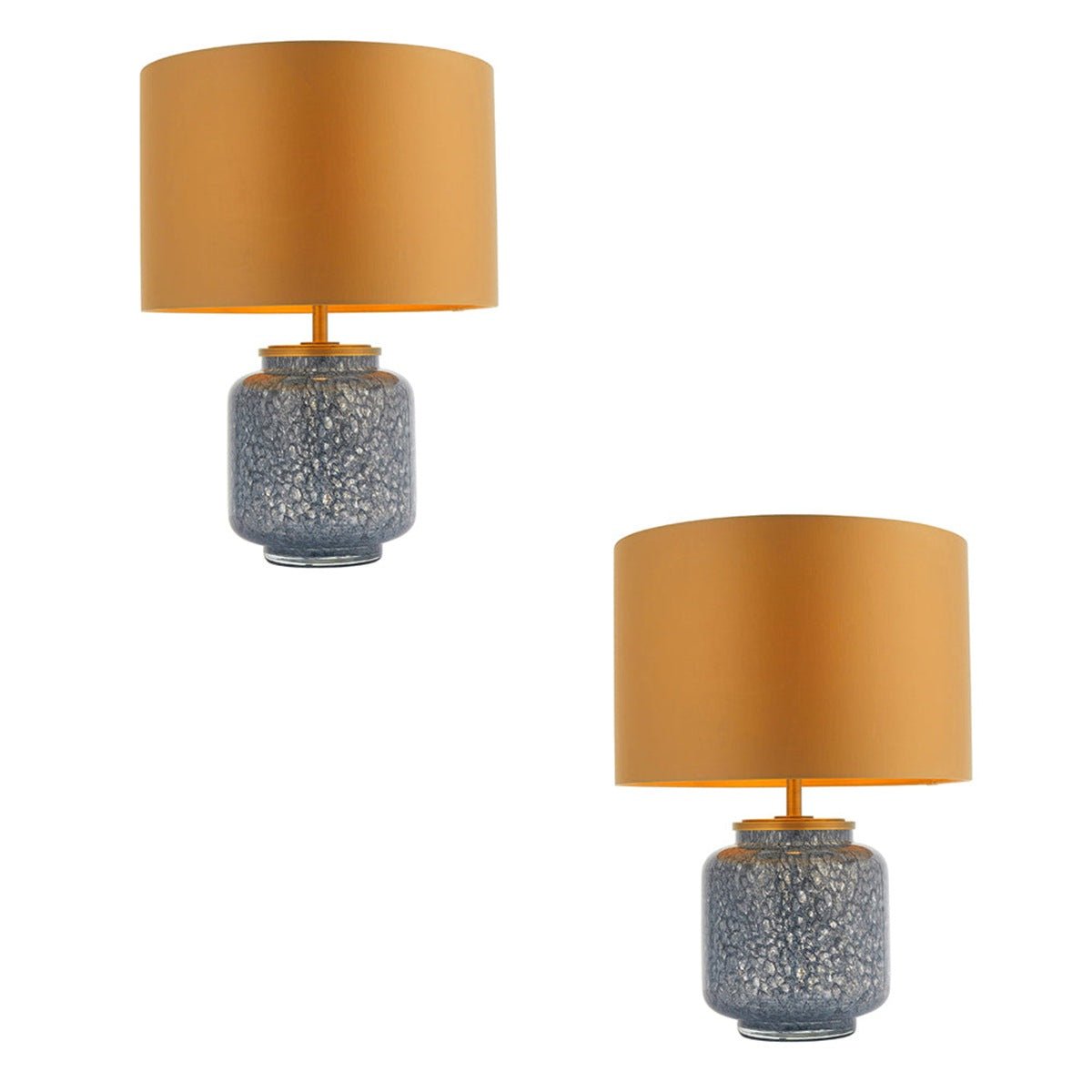 Loops Direct Pack of 2 Cobalt Glass and Antique Brass Table Lamp - Gold Satin