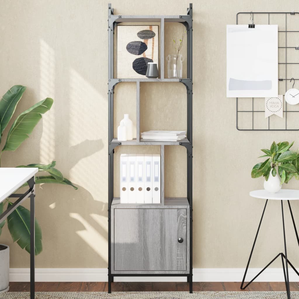 Walplus Engineered Wood Bookcase with Doors - Grey Sonoma - 44.5 x 30 x 154.5 cm