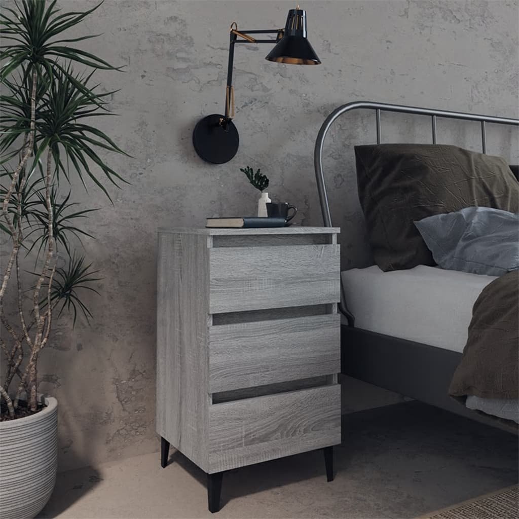 Walplus Metal Leg 3 Drawer Bed Cabinet - Grey and Oak - 40 x 35 x 69 cm