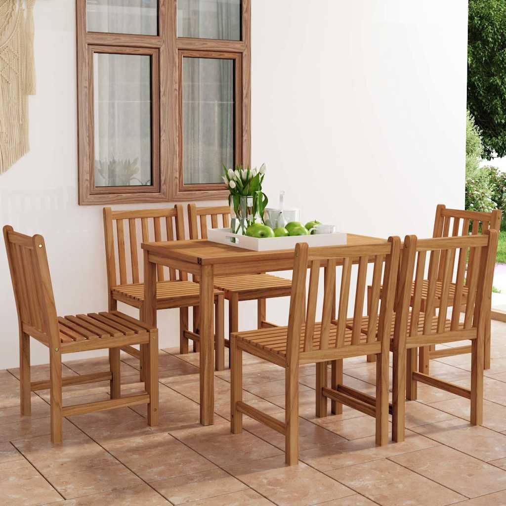 Walplus 7 Piece Solid Teak Wood Garden Dining Set - Brown - 120 x 70 cm