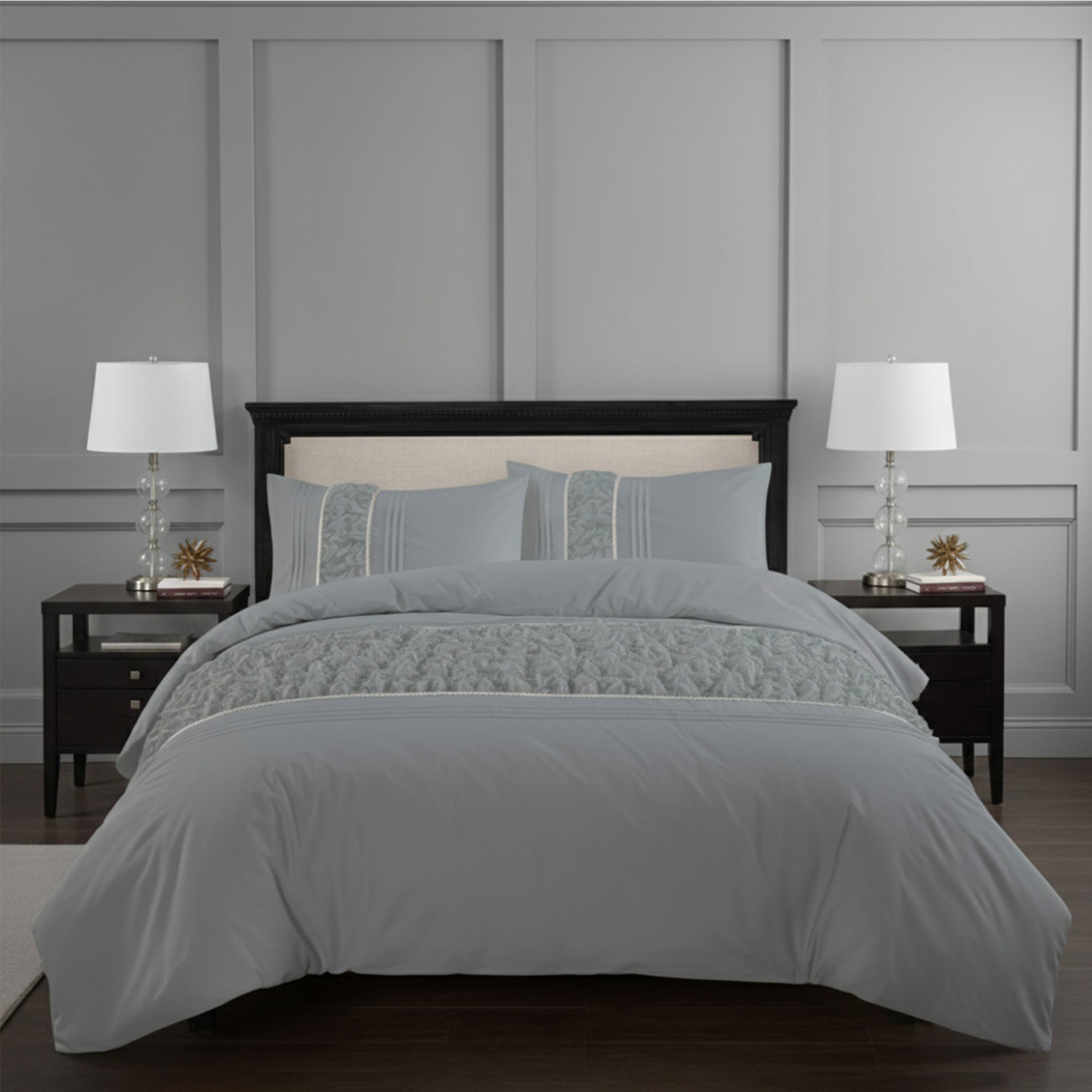 Snug City Ruffle Border Duvet Cover And Pillowcase Set - Single - Silver