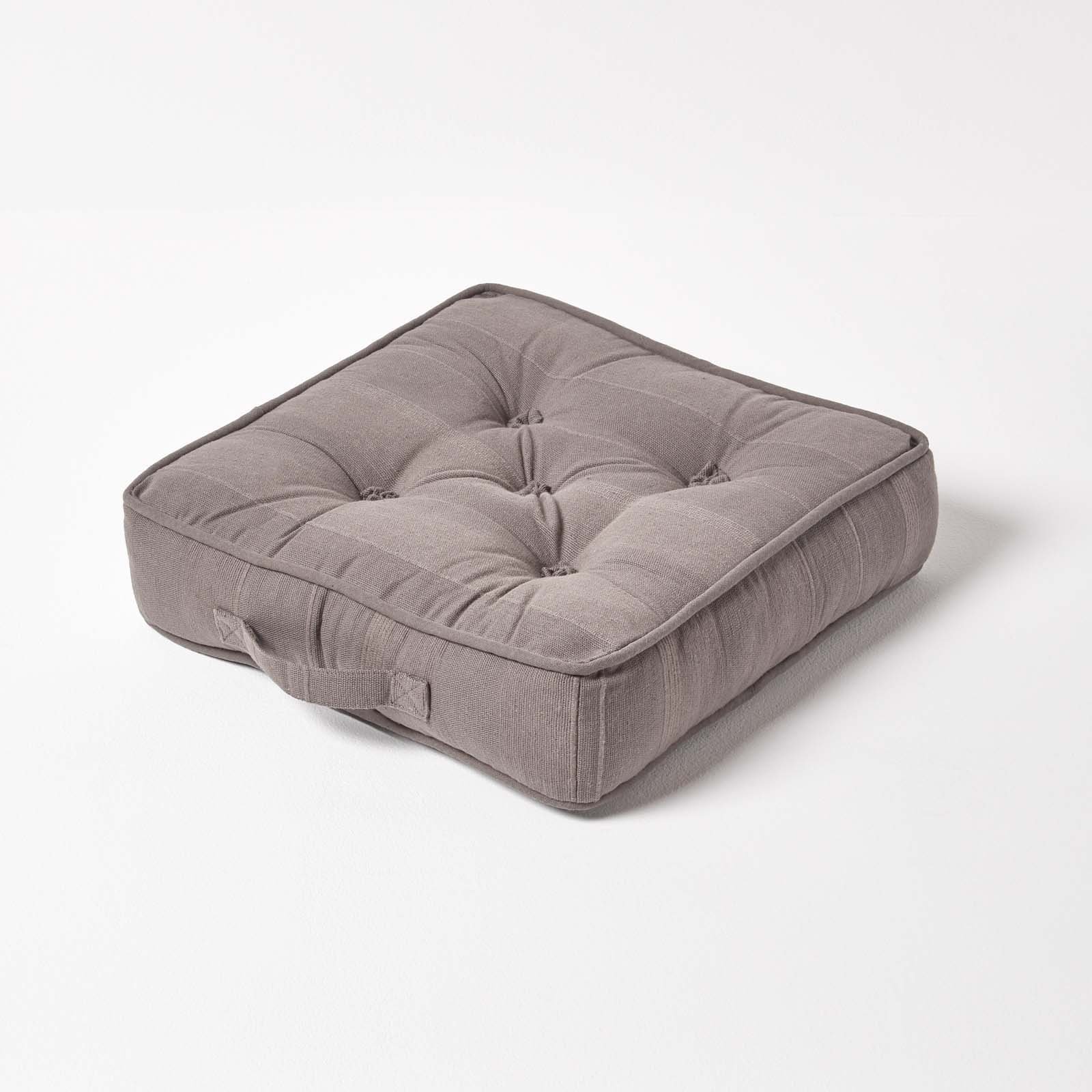 Homescapes Rajput Ribbed Cotton Floor Cushion - Charcoal Grey