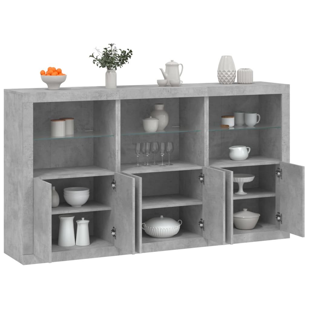 Walplus LED Wood Sideboard Open Shelf - Concrete Grey - 181.5 x 37 x 100 cm