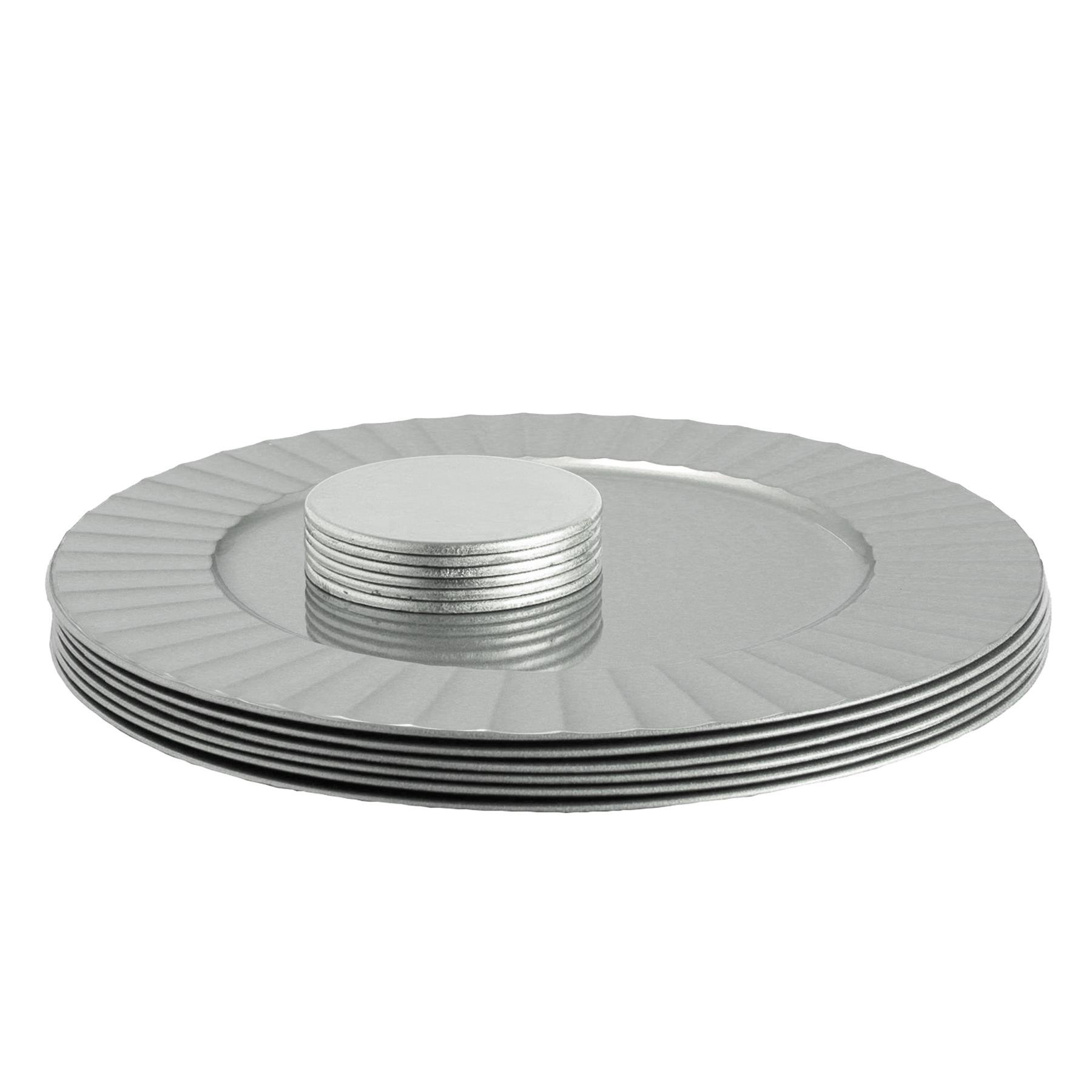 Argon Tableware 12 Piece Round Charger Plates Set - Silver Flute