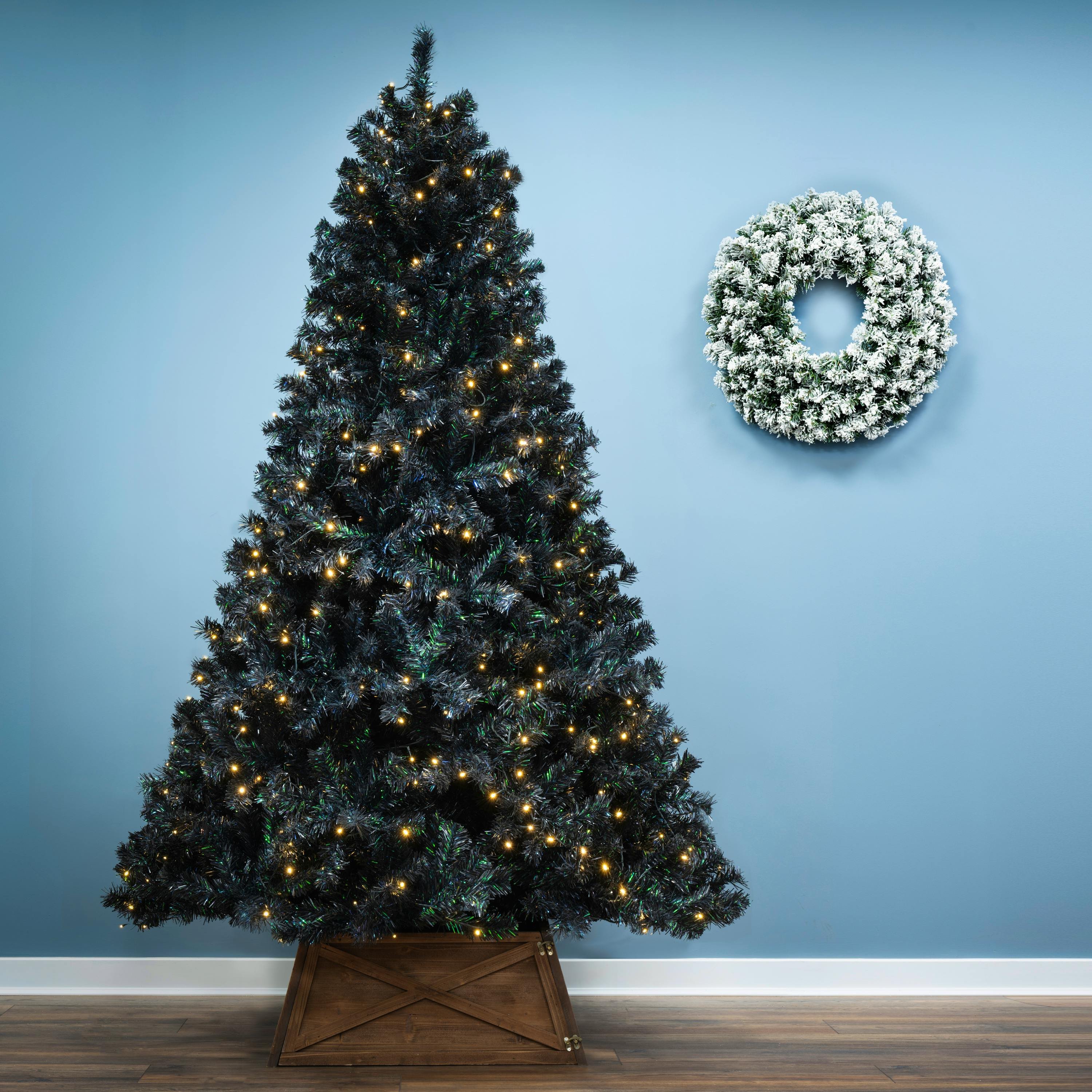 Christmas Tree World 7ft Pre-Lit Black Iridescence Pine - Warm White Lights