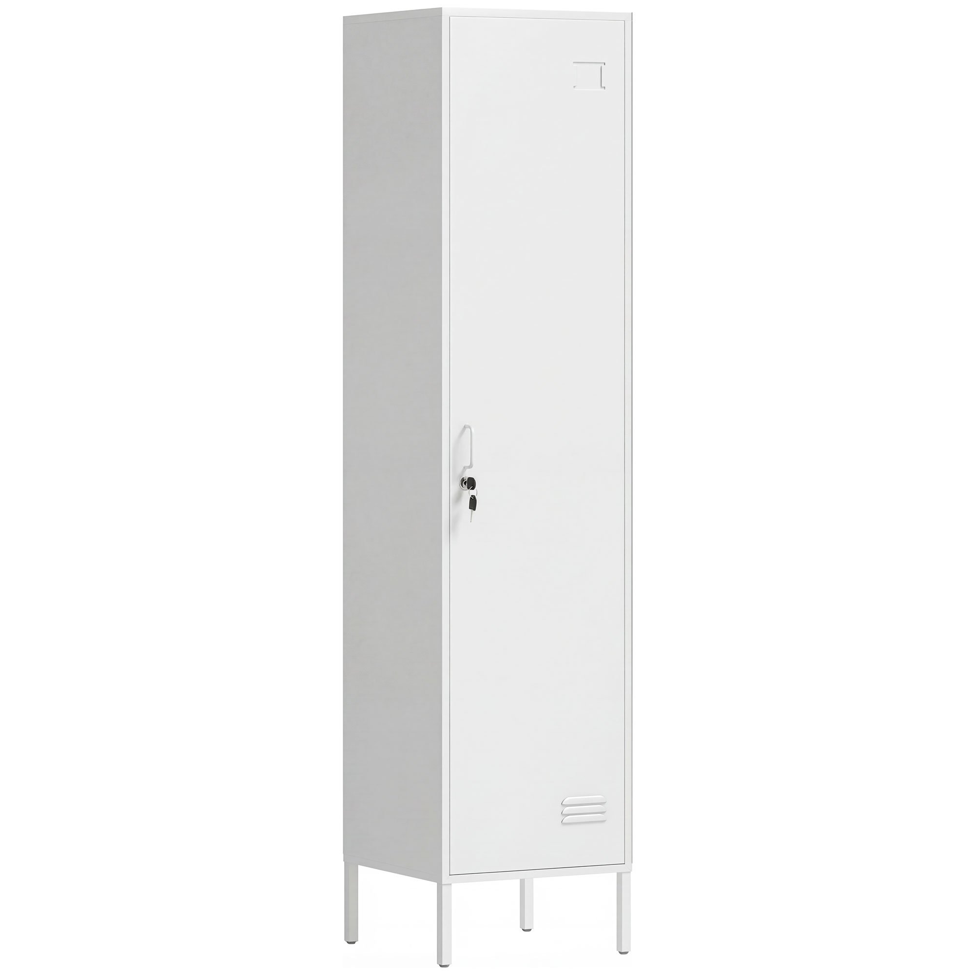 HOMCOM 179cm Metal Lockable Single Locker Cabinet – White