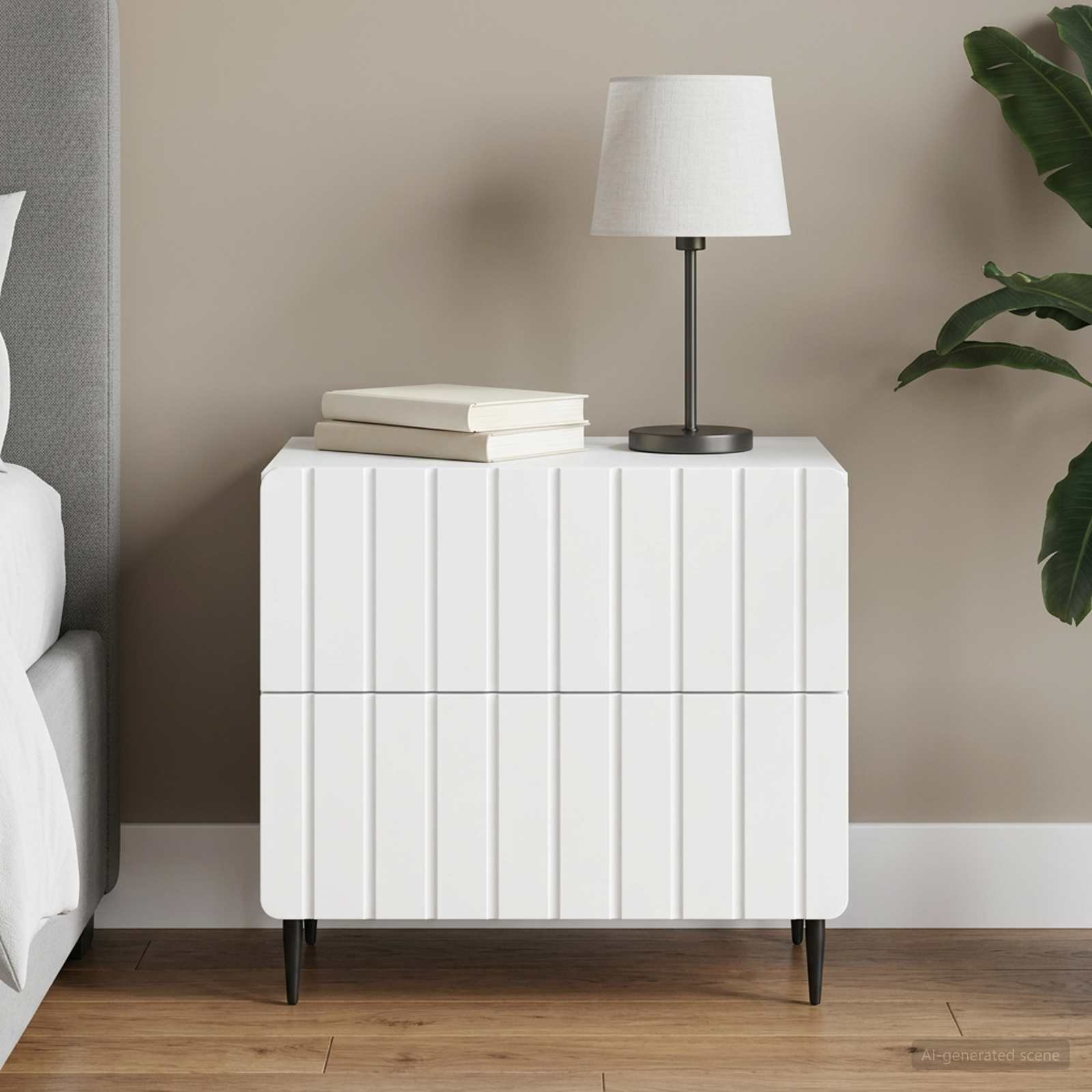Walplus Engineered Wood Bedside Cabinet - White - 62 x 34.5 x 49.5 cm