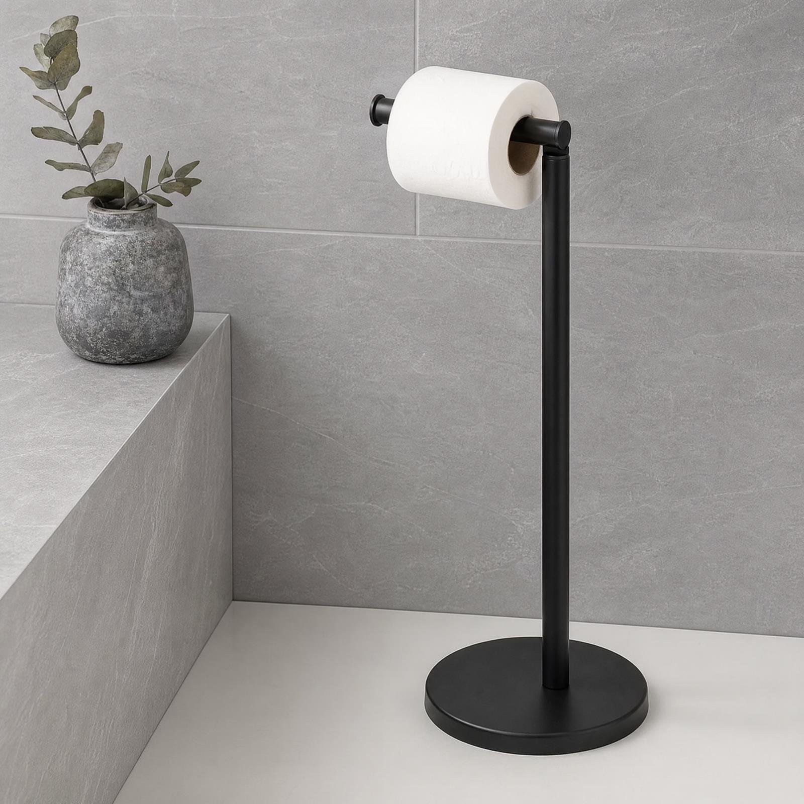 OHS 2-in-1 Freestanding Toilet Roll Holder - Black
