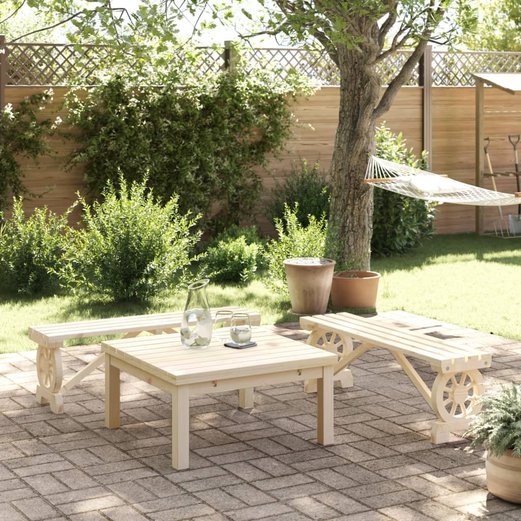 Walplus 2 Piece Wood Garden Benches - Brown - 115 x 28 x 39.5 cm