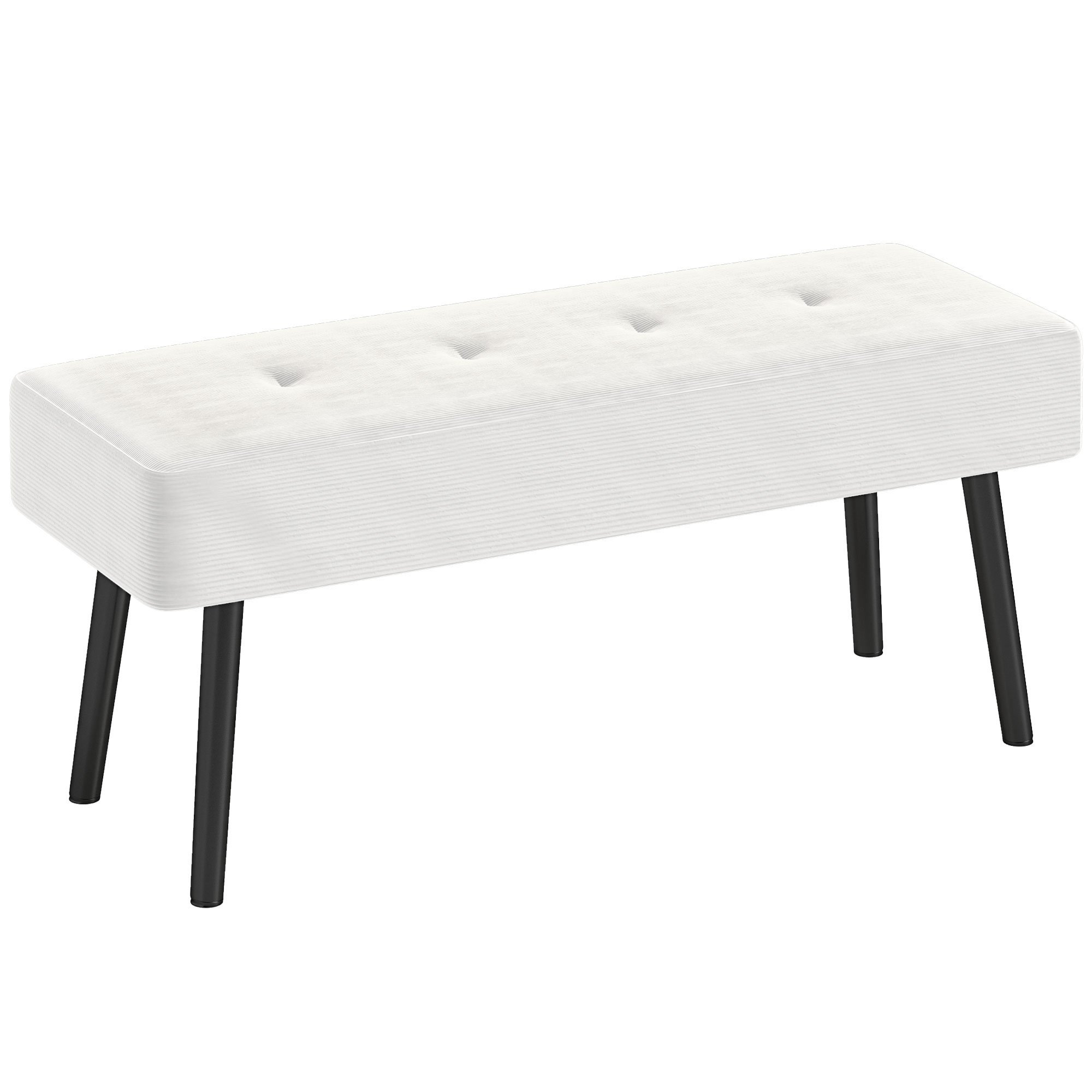 HOMCOM Thick Padding and Steel Legs Corduroy Bedroom Bench - Cream White