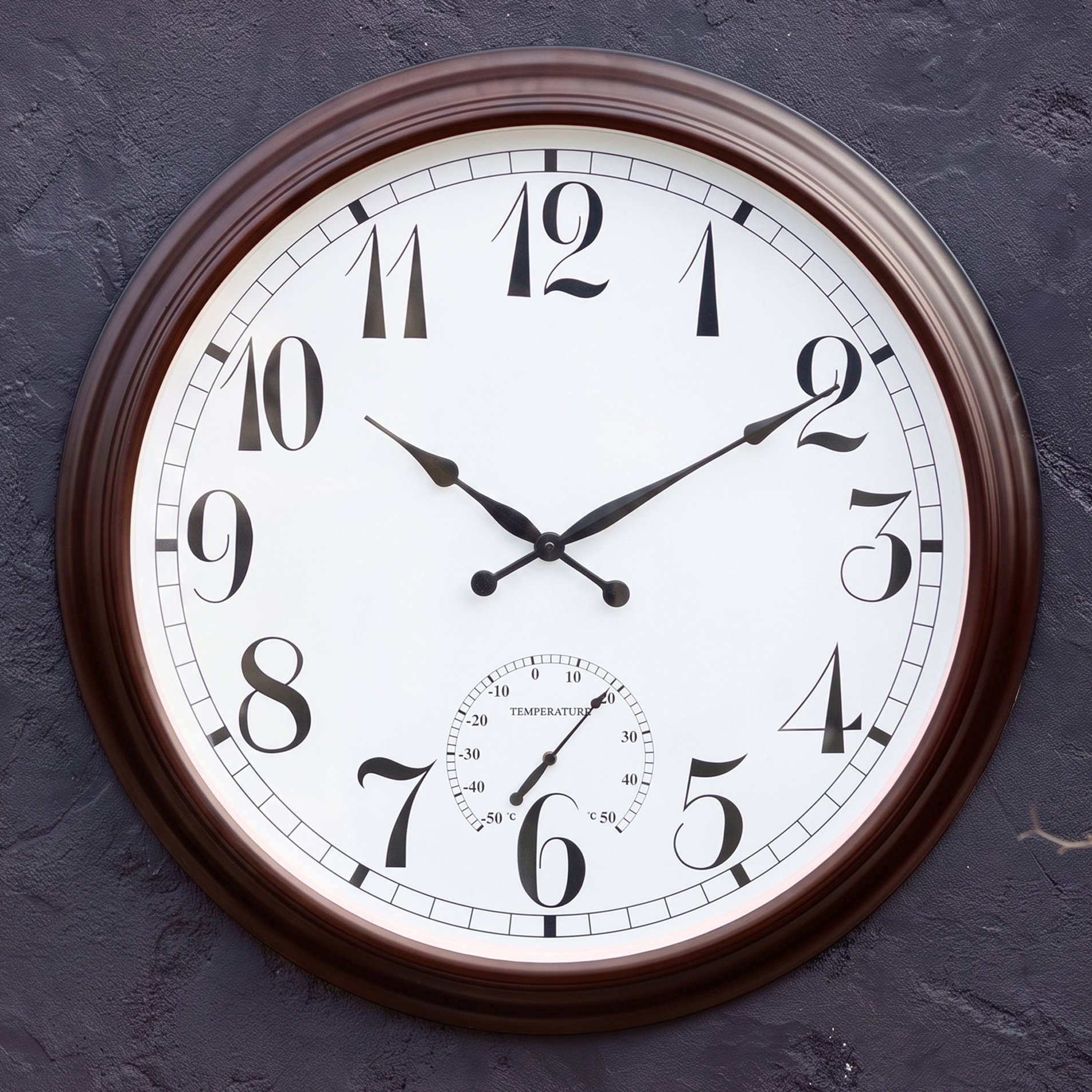 Primrose 90cm Big Time Outdoor Garden Clock with Thermometer - Brown