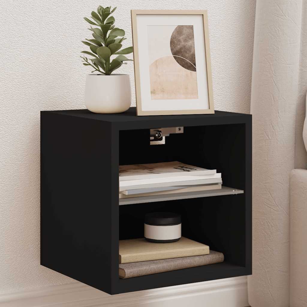 Walplus LED Engineered Wood TV Wall Cabinet - Black - 30 x 28.5 x 30 cm