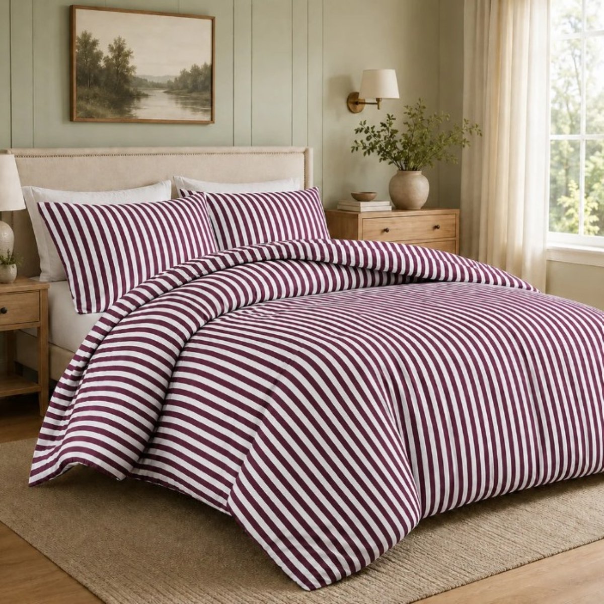 New Edge Blinds Malham Stripe Burgundy Duvet Set - Single