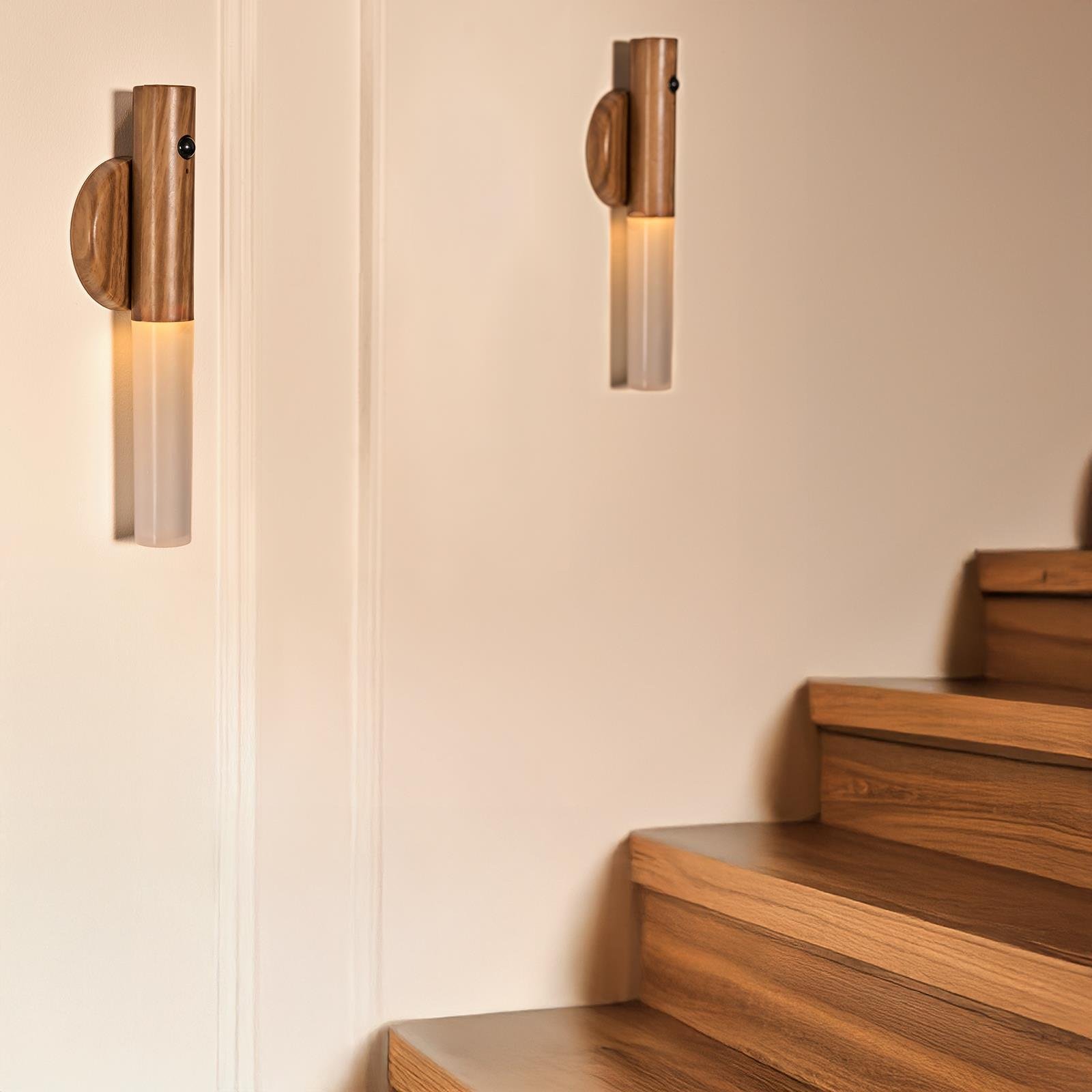 OHS 2 Pack Sensor Wall Lights - Wood Effect
