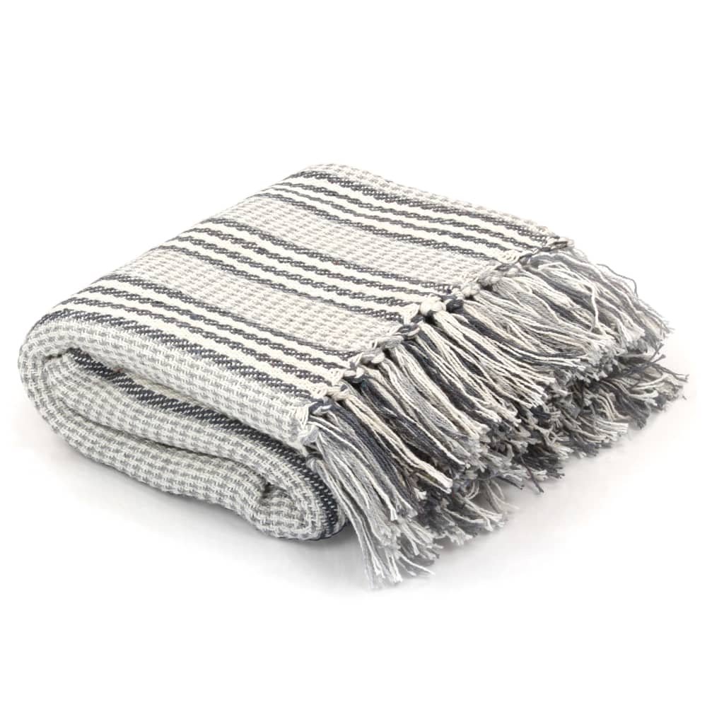 Walplus Cotton Throw Blanket - Grey and White - 160 x 210 cm