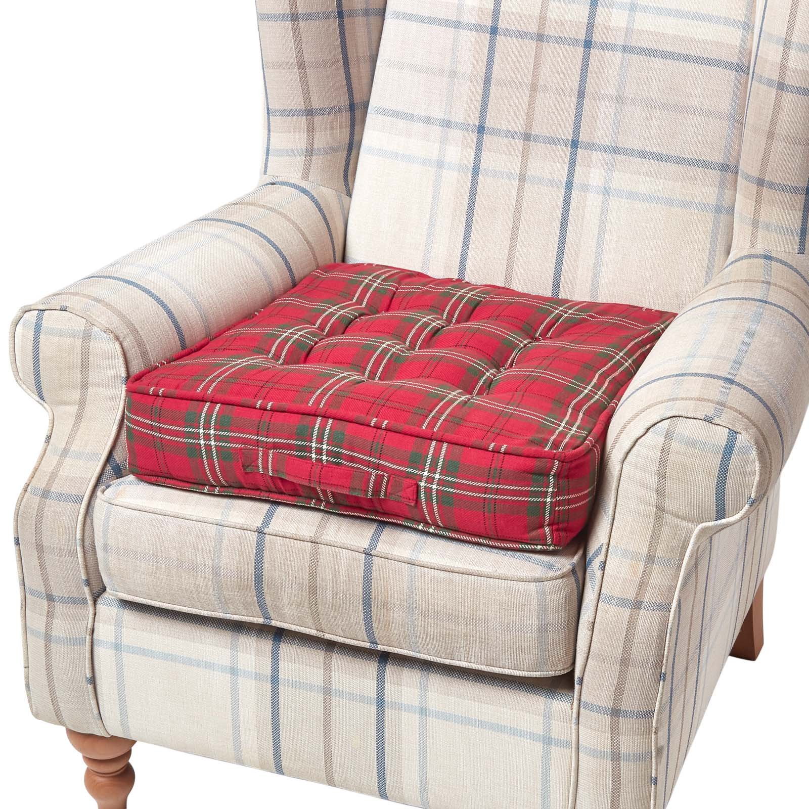 Homescapes Cotton Tartan Armchair Booster Cushion - Edward
