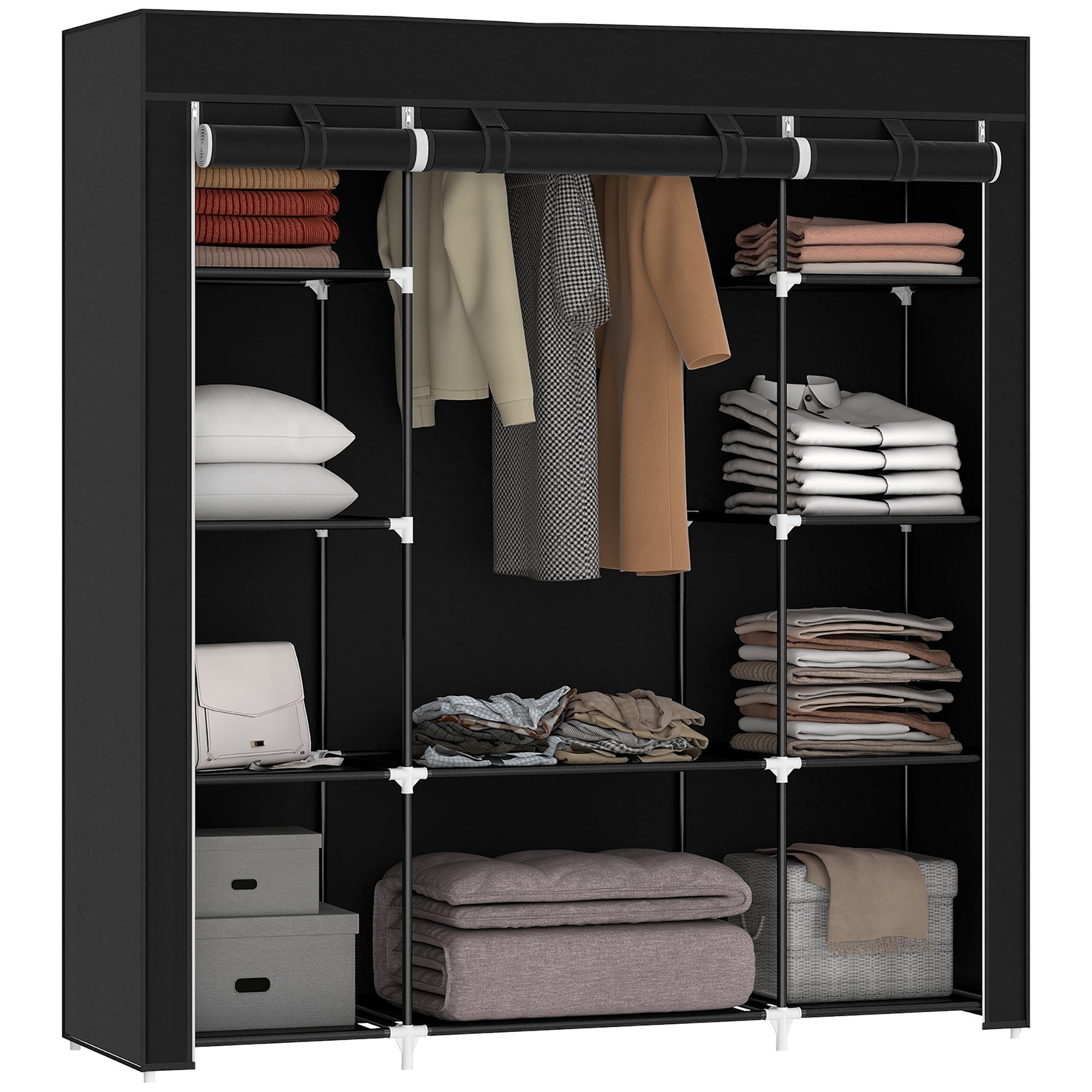 HOMCOM Hanging Rail Clothes Storage Organiser - Black