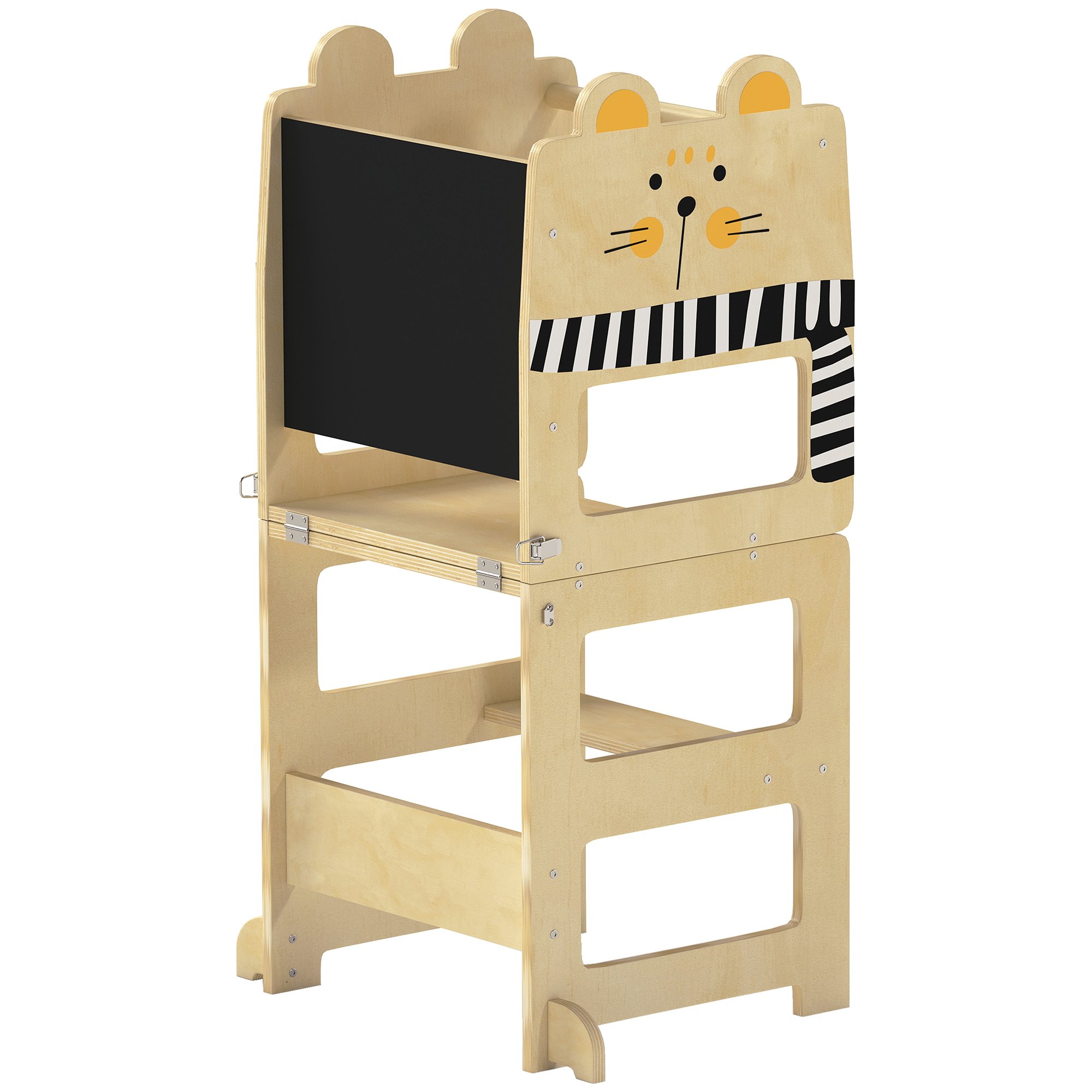 AIYAPLAY 3 in 1 Cat 2 to 5 Years Plywood Chalkboard Toddler Step Stool – Natural
