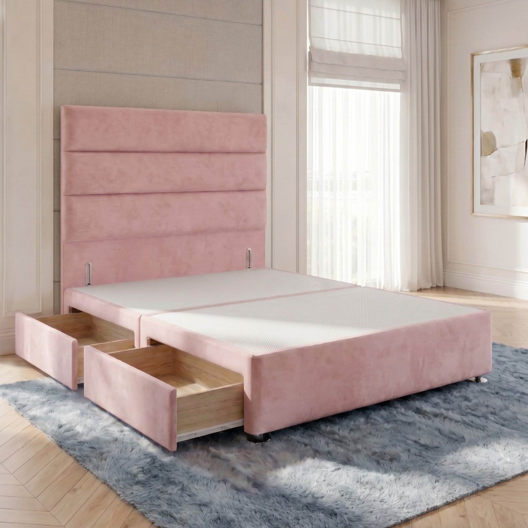 Somnior Regent Velvet Single 2 Drawer Divan Bed 54" Headboard - Pink