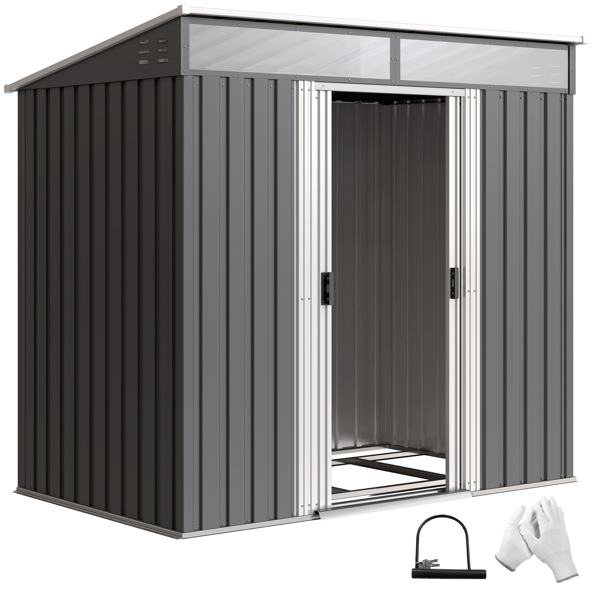 Outsunny Metal Garden Shed with Foundation Kit with Vents - Grey