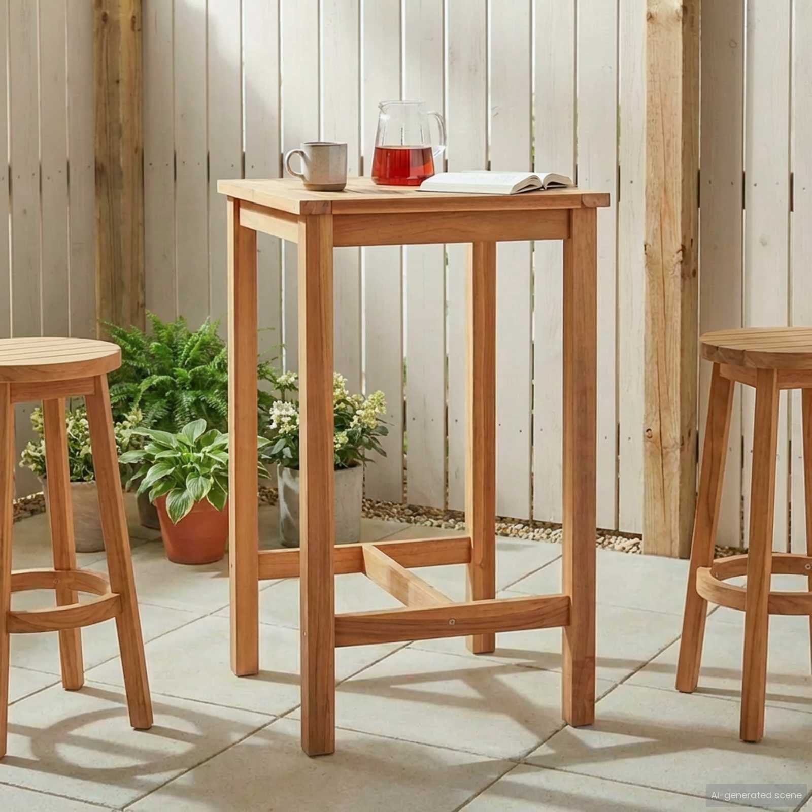 Walplus Solid Teak Table - Natural - 60 x 60 x 105 cm