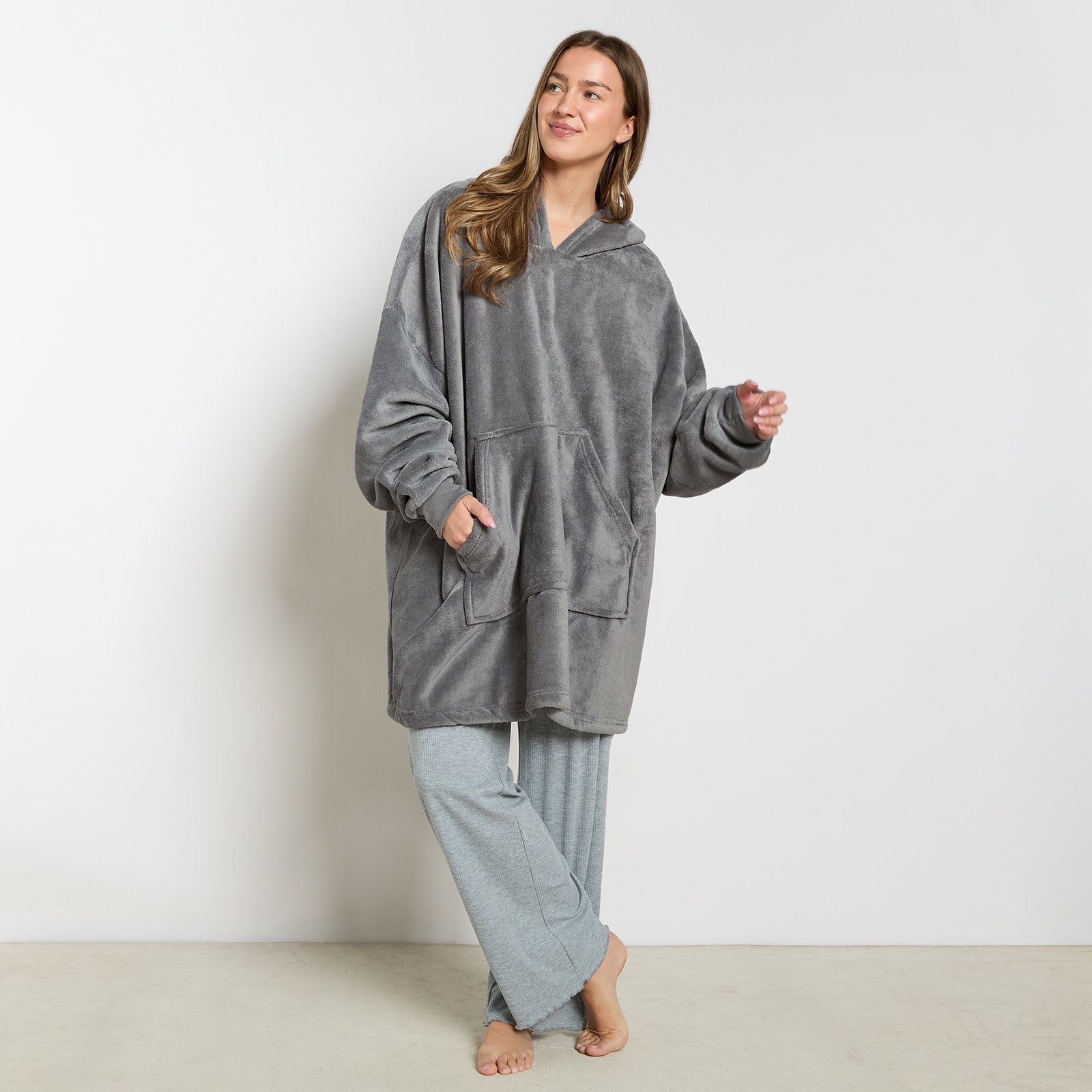 OHS Coral Fleece Hoodie Blanket - One Size - Charcoal