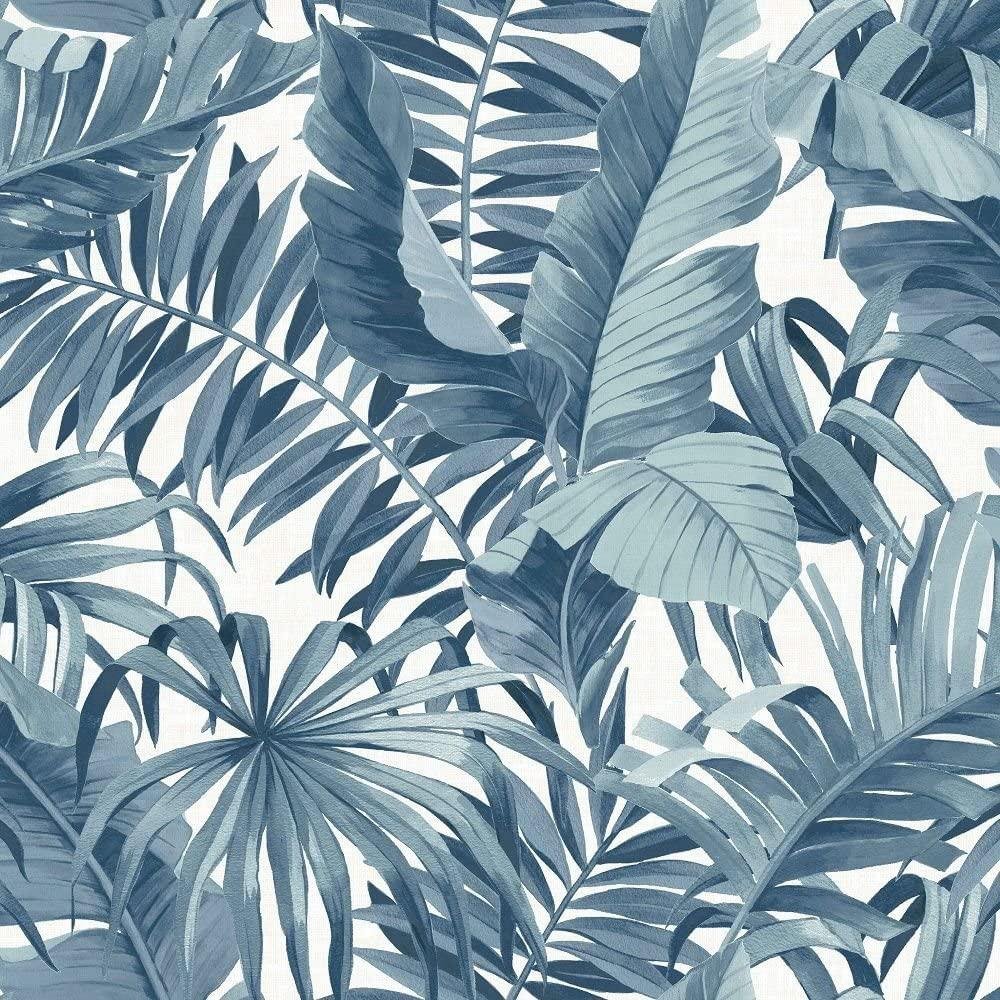 Fine Decor A-Street Palm Leaf Wallpaper - Blue & White