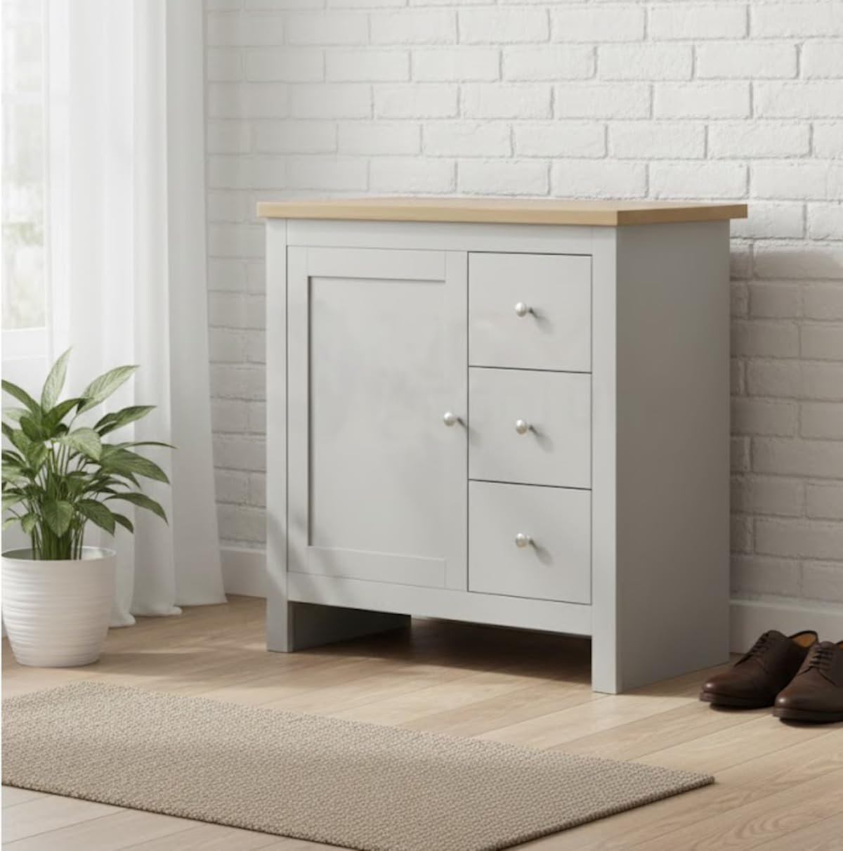 Home Treats Berlin Cabinet 3 Drawer Cupboard - Grey