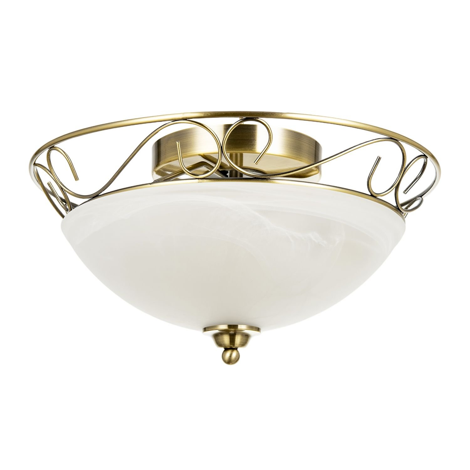Happy Homewares Antique Brass Flush with Alabaster Glass Ceiling Light - 36cm