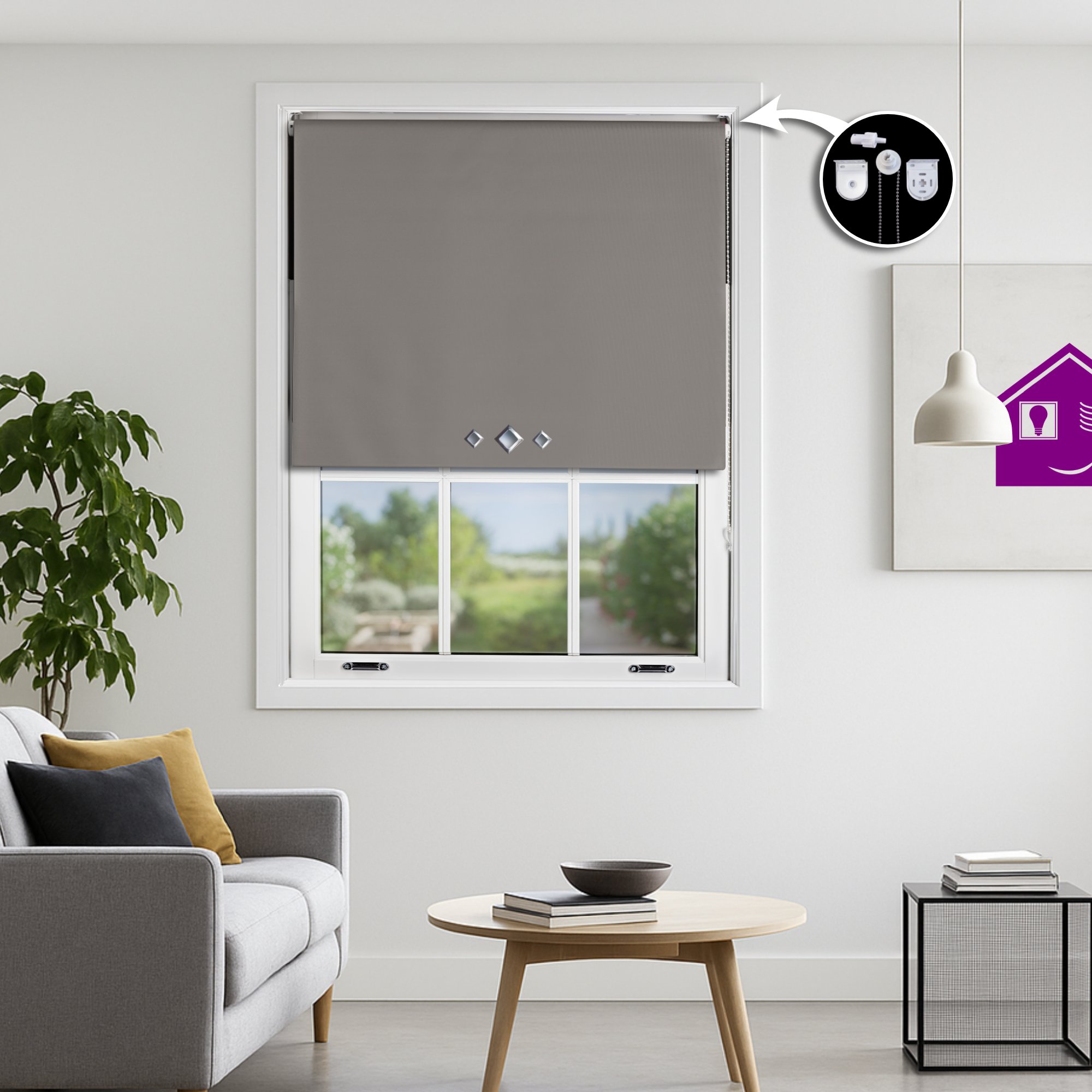 Furnished Dark Grey Blackout Roller Blind Diamond Eyelets - 60 x 165cm