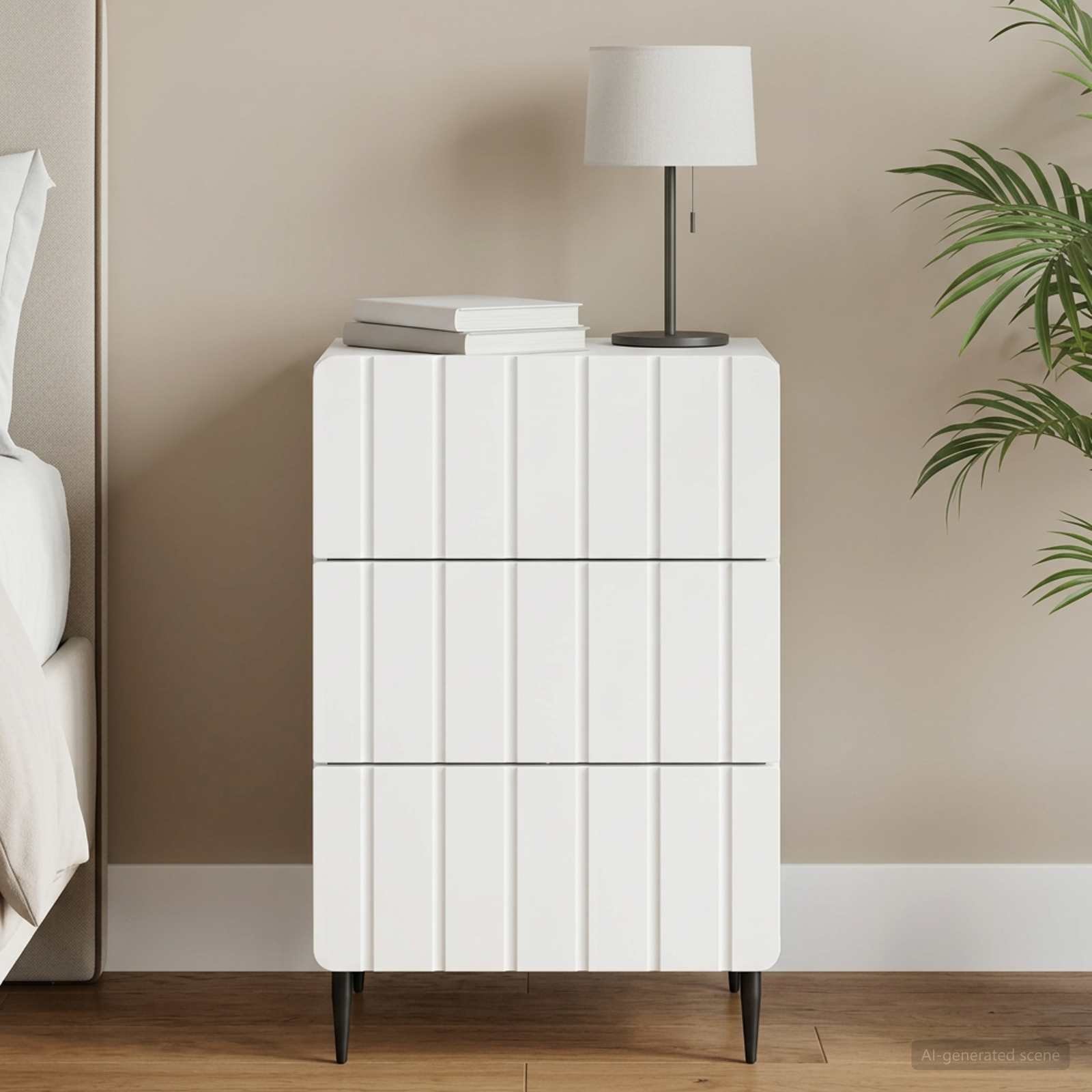 Walplus Engineered Wood Bedside Cabinet - White - 43 x 41 x 68 cm
