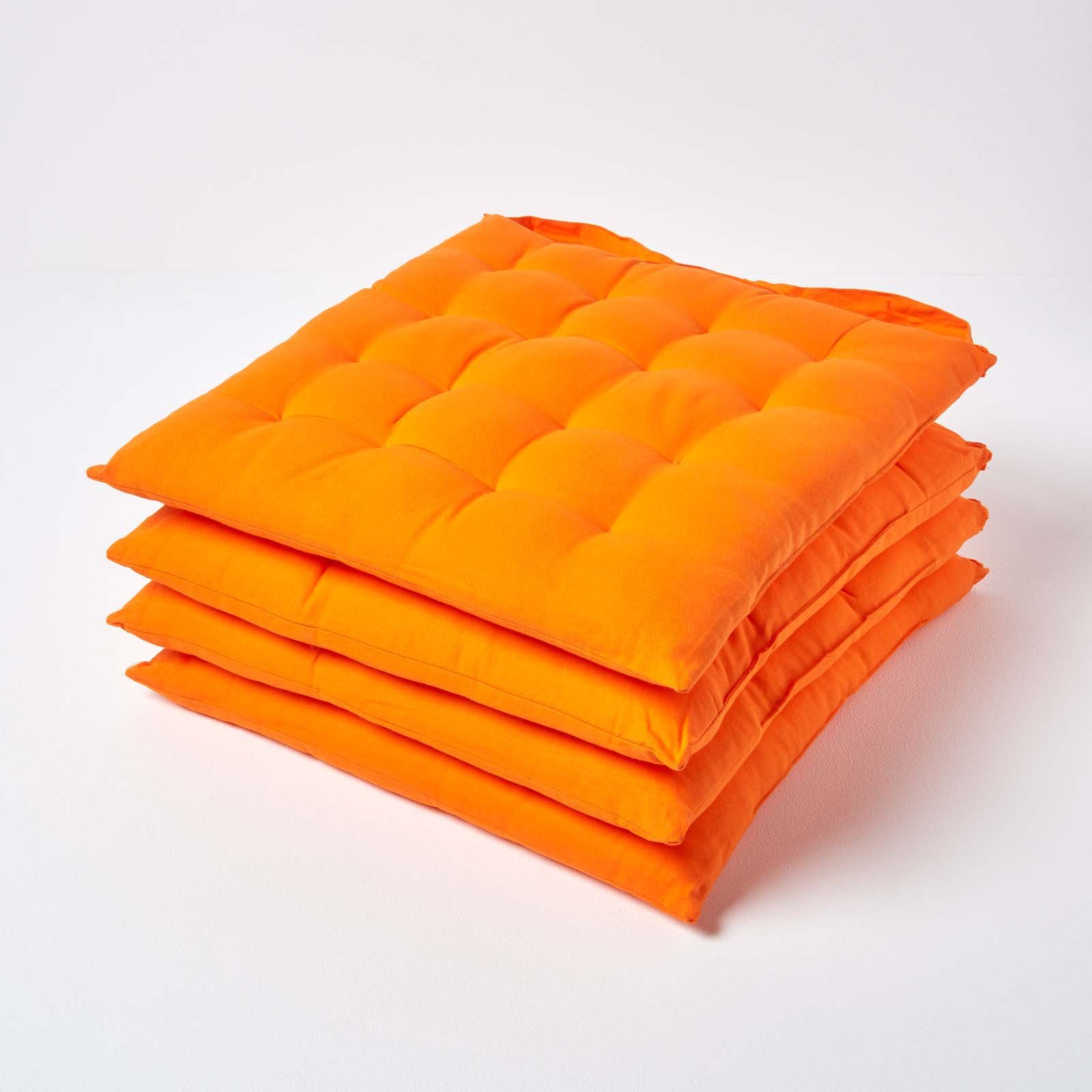 Homescapes Pack of 4 Cotton Seat Pad Chair Cushions - Orange