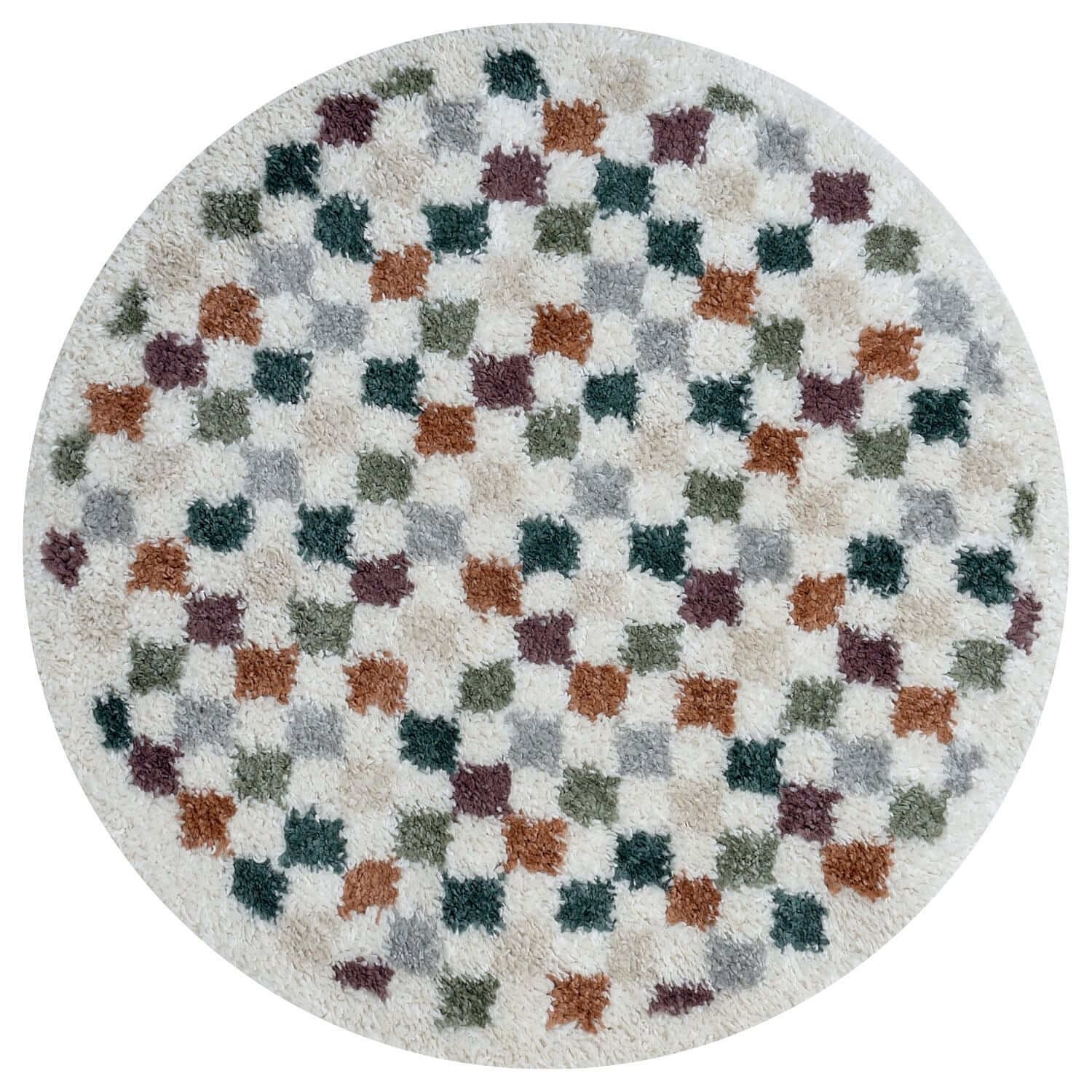 The Rugs Multicoloured Moodi Chequered Round Shaggy Rug - 120cm