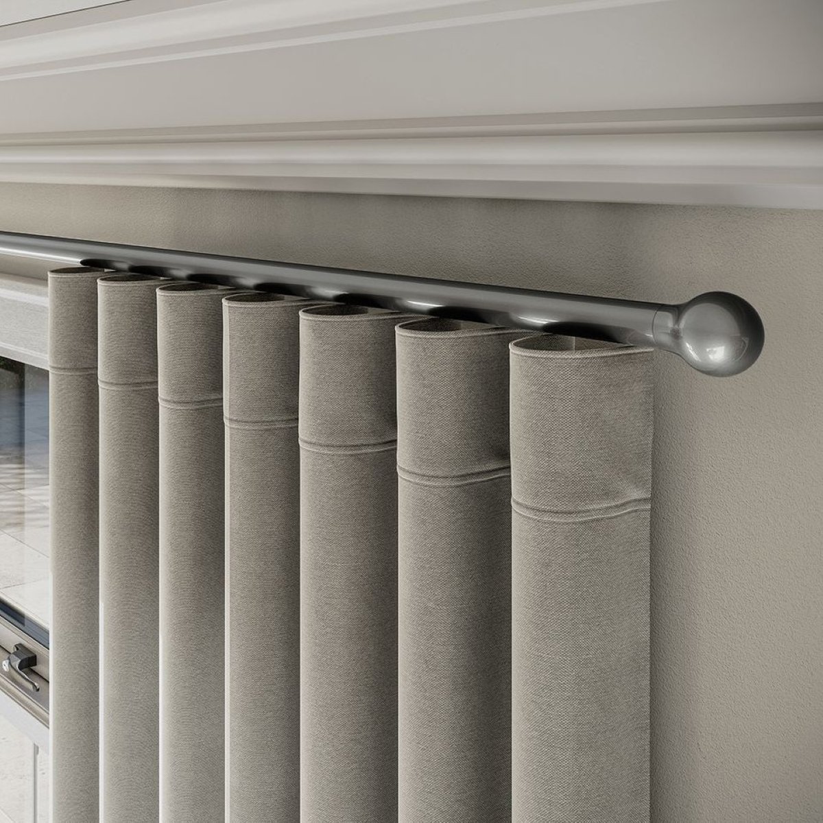 New Edge Blinds 28mm Silver Styleline Gliding Curtain Pole with Ball End - 430cm