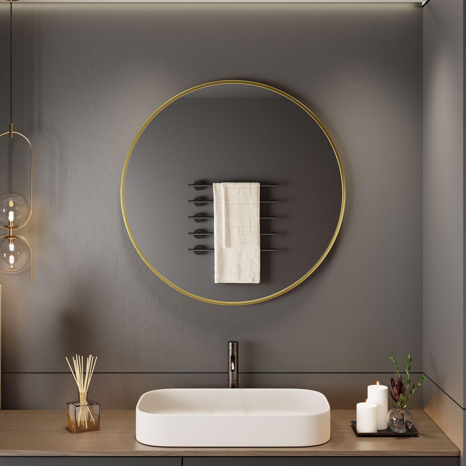 Neo Round Metal Frame Wall Mirror 40cm - Gold