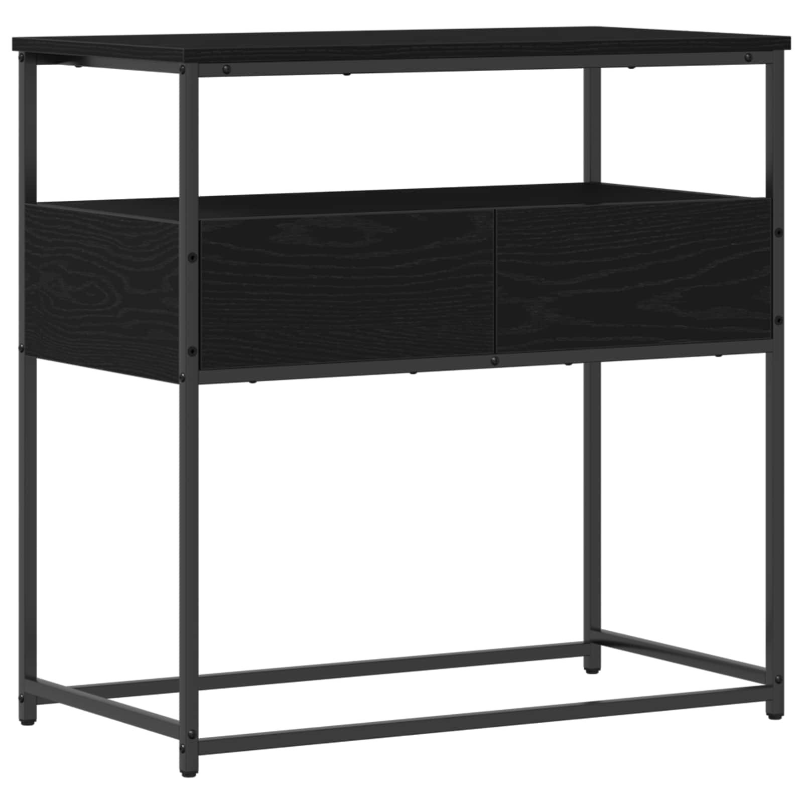 Walplus 2 Drawer Engineered Wood Bedside Cabinet - Black Oak - 75 x 40 x 75 cm