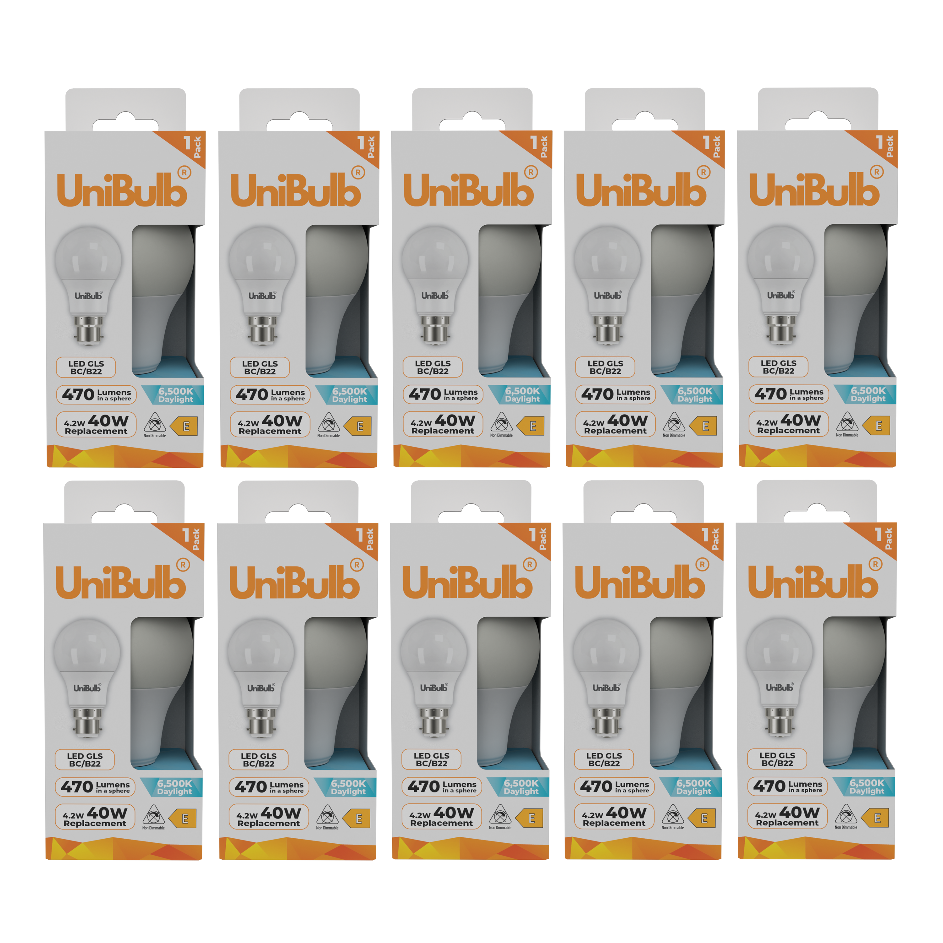 UniBulb 4.2W LED Daylight GLS B22 Light Bulb - Pack of 10