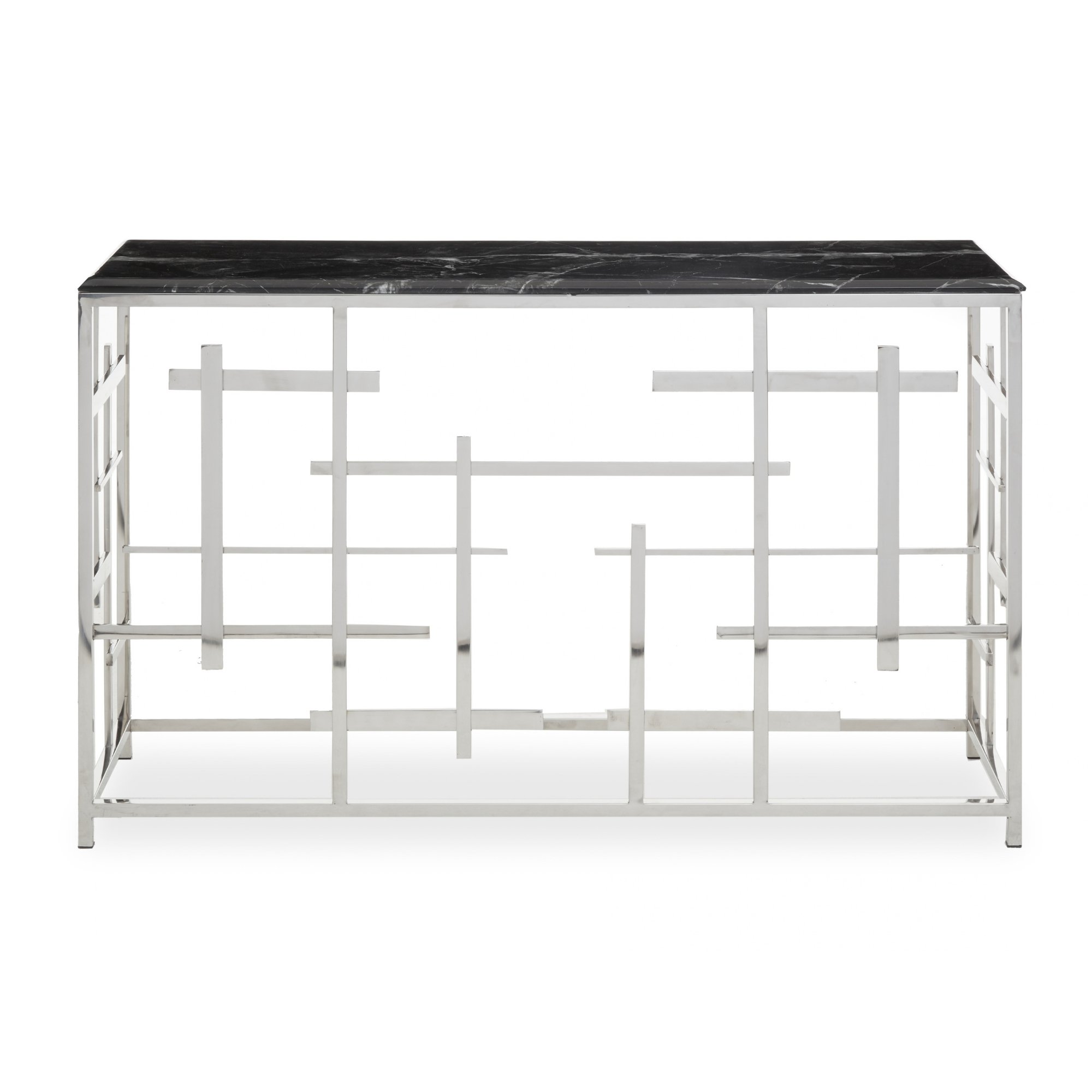 Orsina Aprilia Marble Top Console Table – Black and Silver