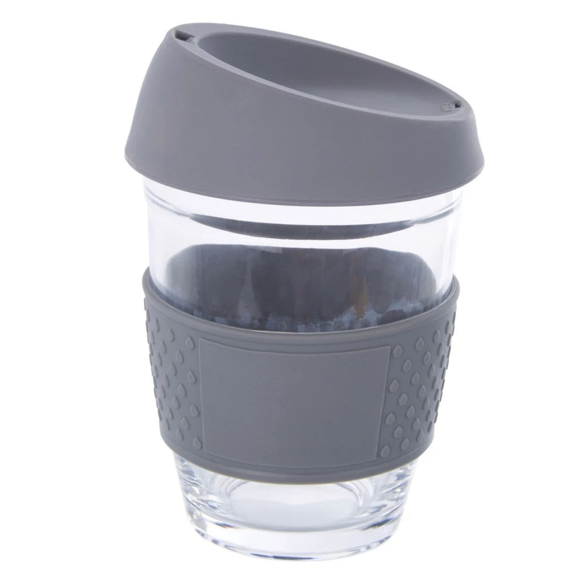 Orsina Mimo Glass Mug with Silicone Band Lid – Grey