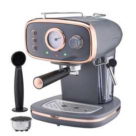 Cooks Professional Retro Espresso Machine 1.2L with Steam Wand - Grey/Copper