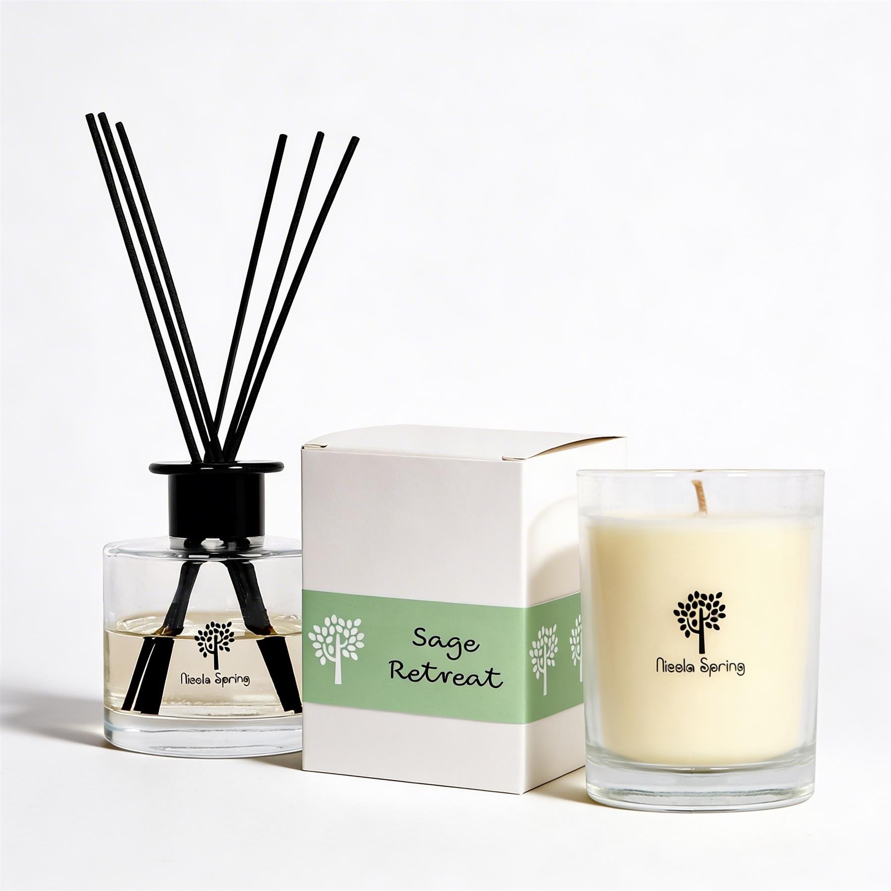 Nicola Spring 160ml Soy Wax Scented Candle & Diffuser Set - Sage Retreat