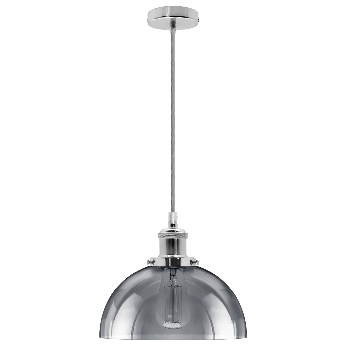 Energy Light Bulbs Dome Glass Chrome Fitting Ceiling Pendant Light - Grey