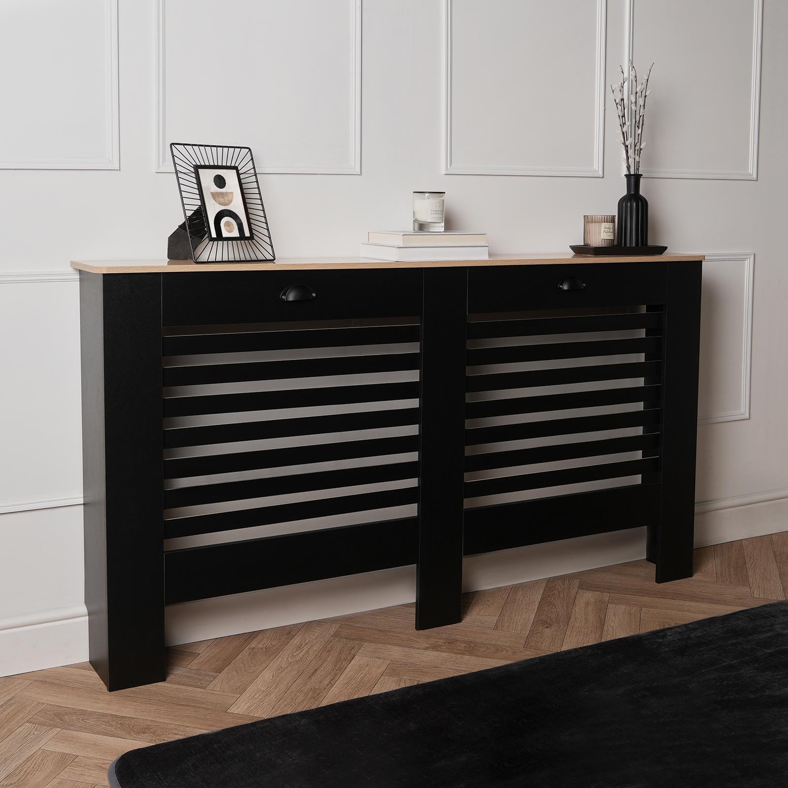 OHS Engineered Wood Radiator Cover - Black/Wood - Large