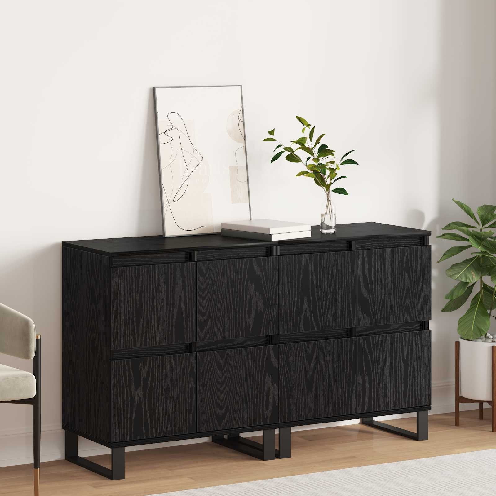 Walplus 2 Piece 4 Door Sideboard - Black Ash - 60 x 35 x 70 cm