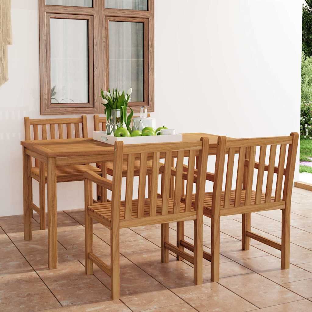 Walplus 5 Piece Solid Teak Wood Garden Dining Set - Brown - 180 x 90 cm